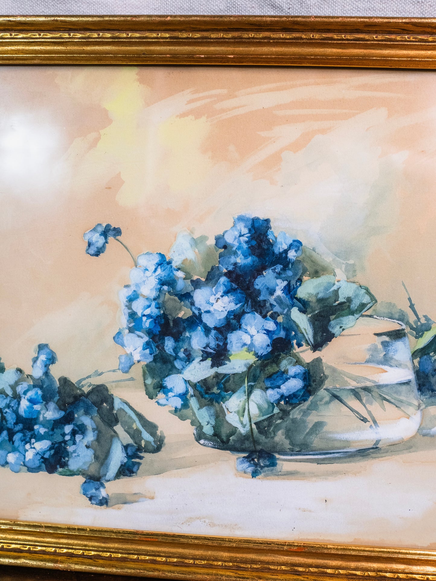Antique 1898 Framed Blue Hydrangeas Watercolor Artwork | Signed