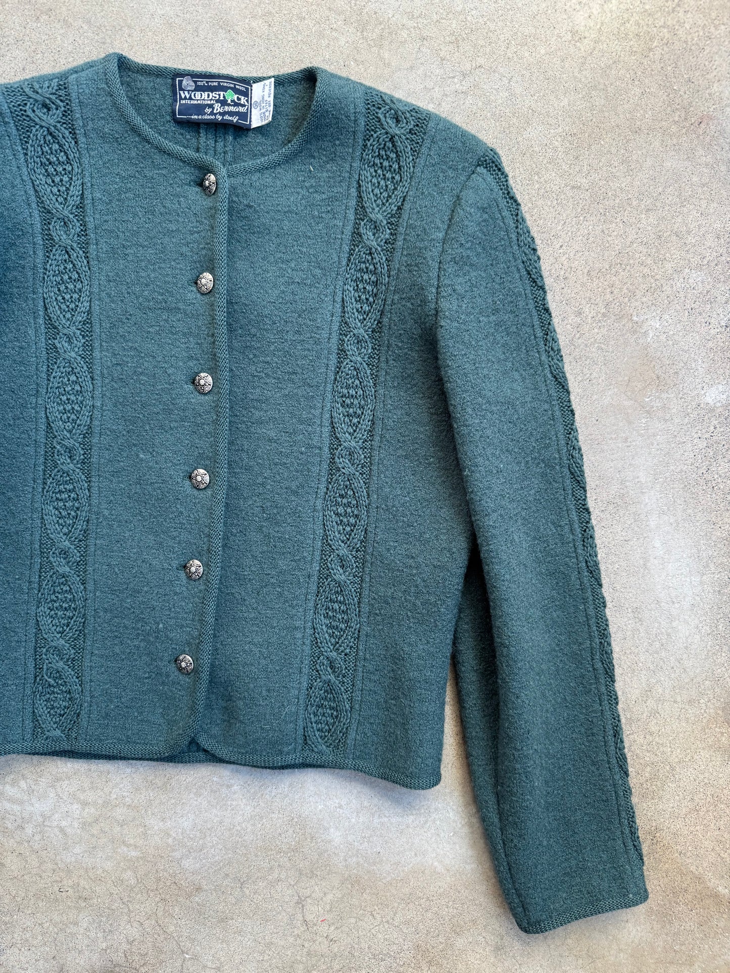 Vintage 1970s Woodstock by Bernard Teal Wool Cardigan | Small