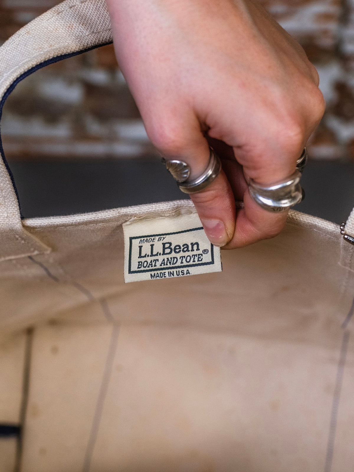 Vintage L.L. Bean Canvas Navy Trim Boat & Tote Bag w/ Quarter Horse Patch