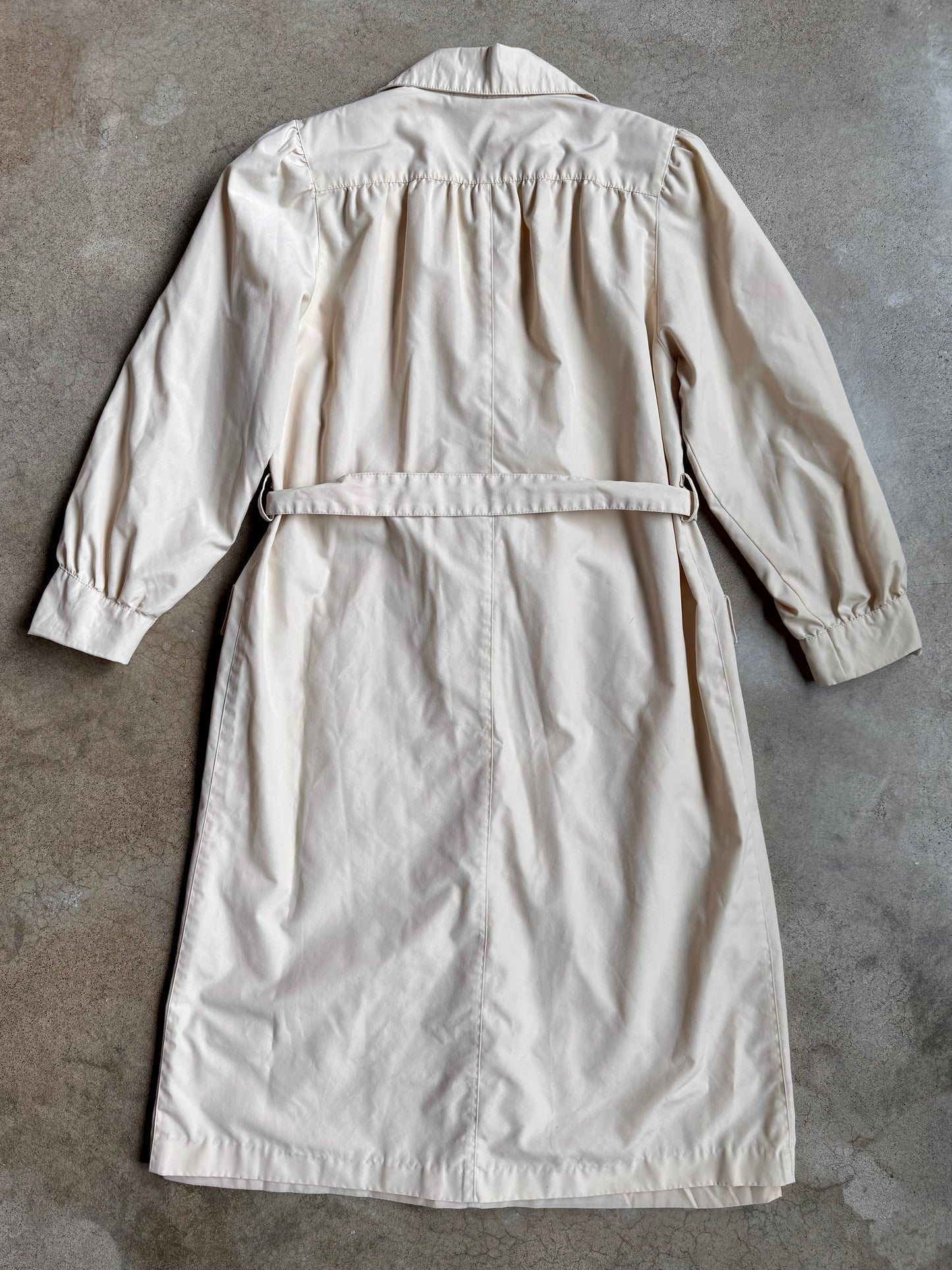 Vintage 1970s Saxton Hall Cream Belted Trench Coat | Medium