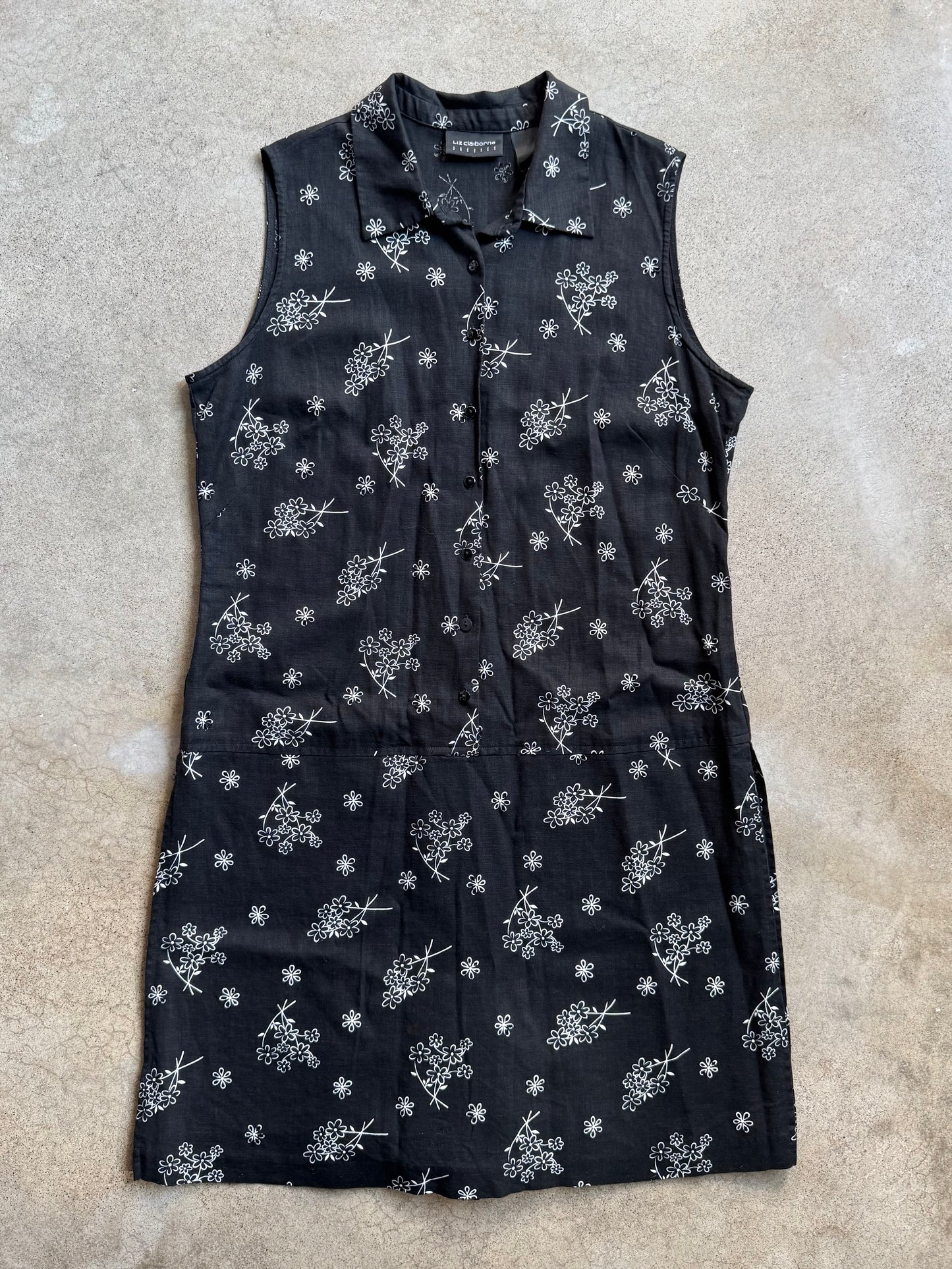Liz Claiborne Black Floral Button-Front Sleeveless Skort Dress | Large