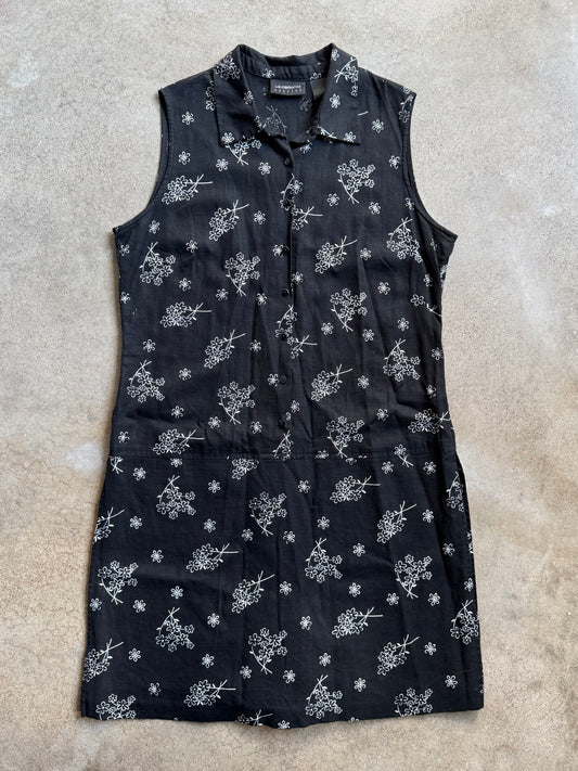 Liz Claiborne Black Floral Button-Front Sleeveless Skort Dress | Large