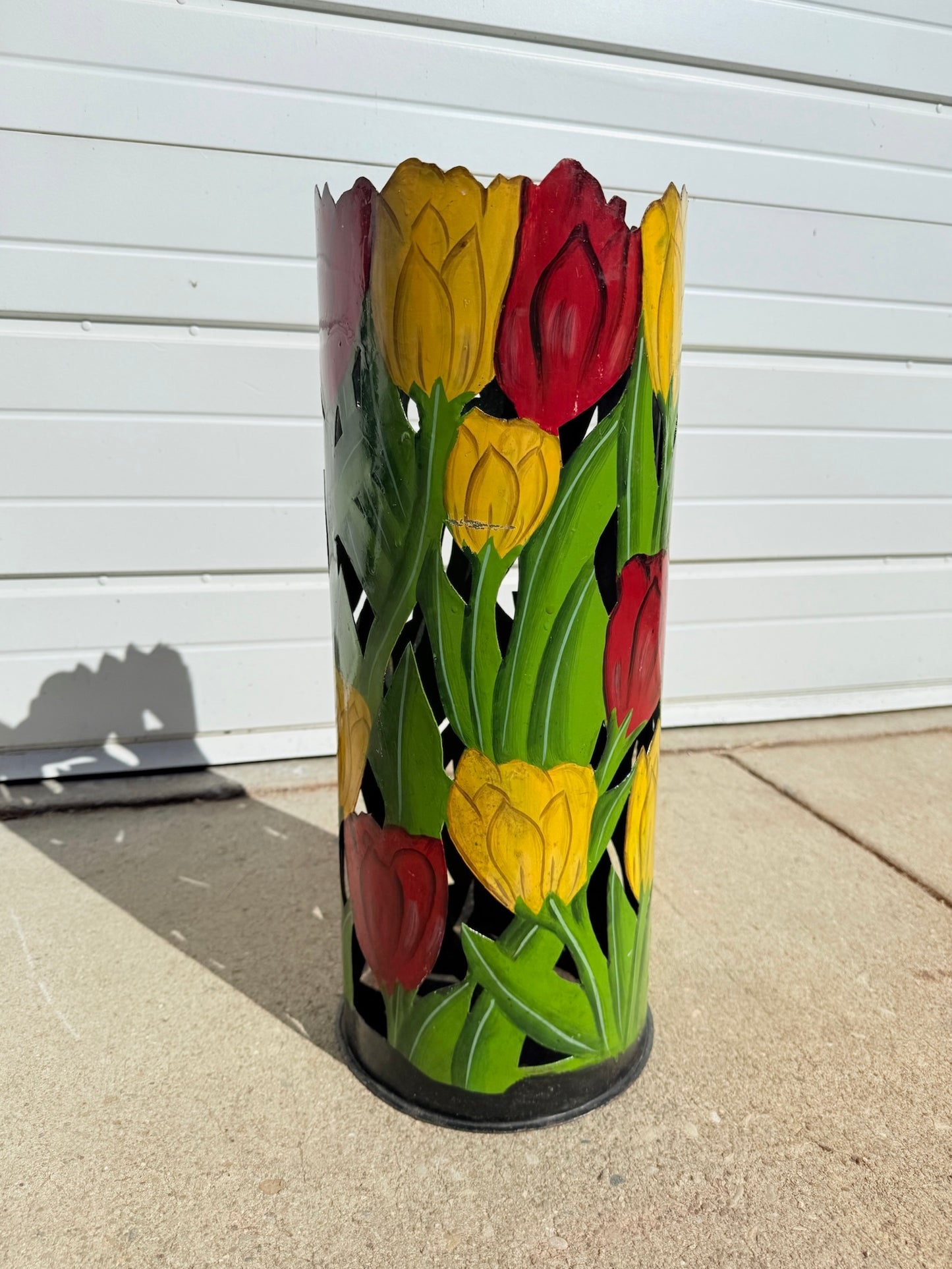 Vintage Metal Tulip Painted Umbrella Holder