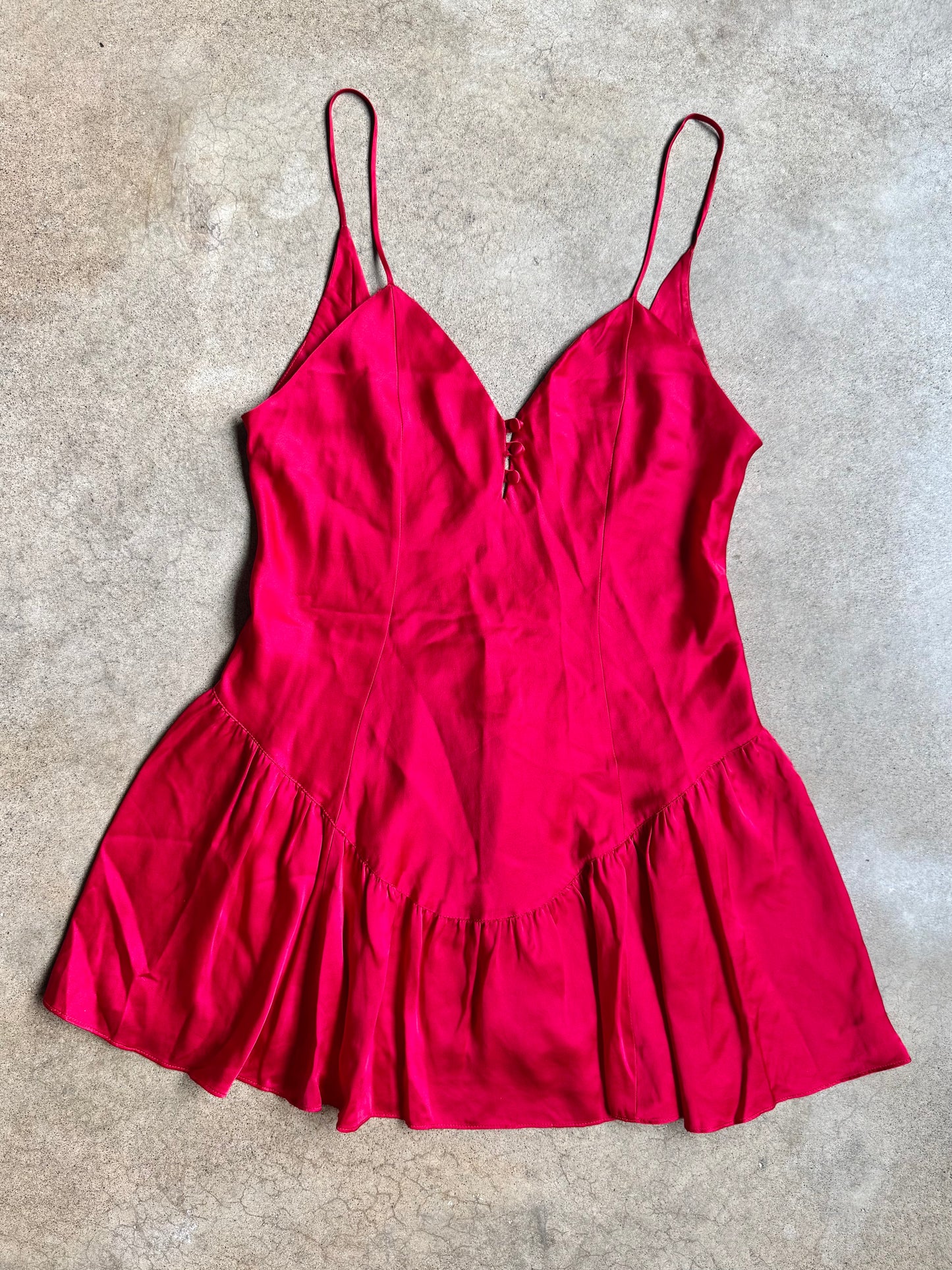 Vintage Victoria’s Secret Gold Label 100% Silk Red Drop Waist Mini Slip Dress | Large