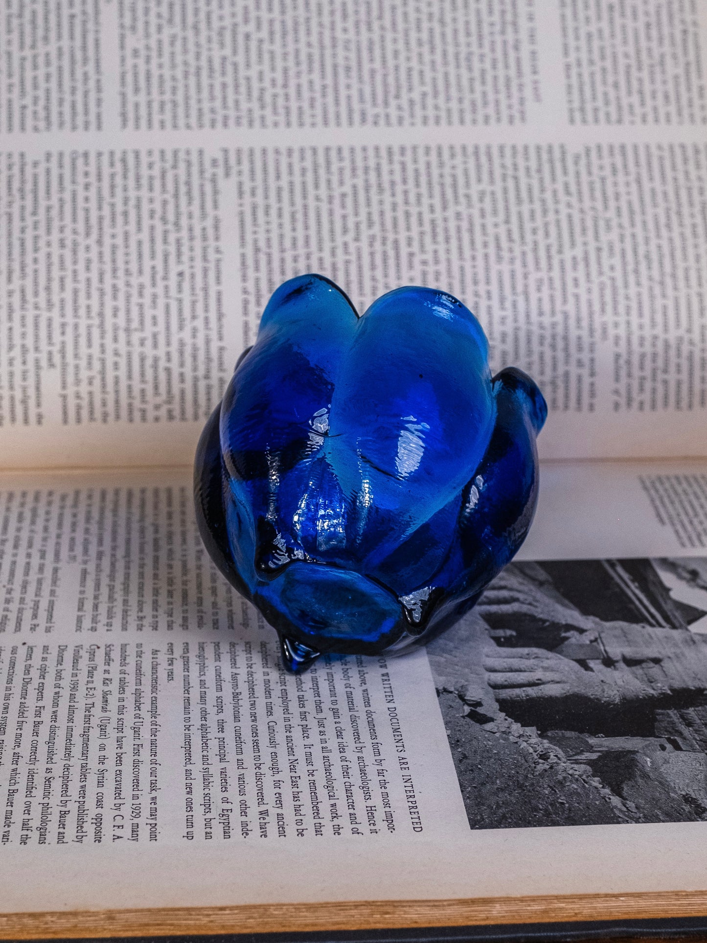 Vintage 1970s Cobalt Blue Glass Tulip Tea Light Holder