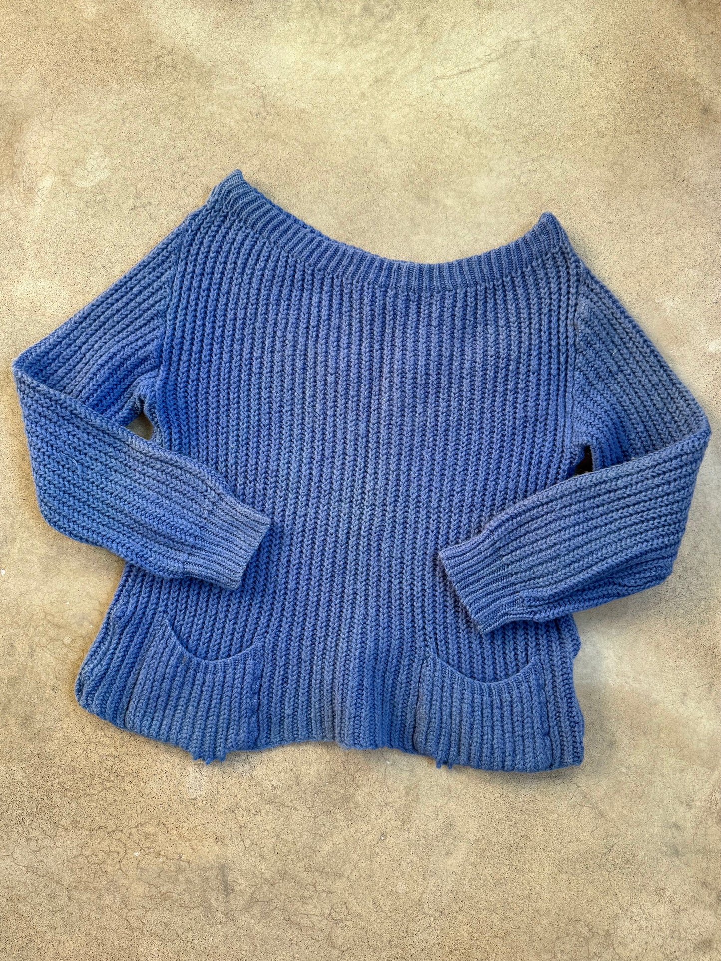 Vintage 1950s English Trotter Blue Wool Knit Boatneck Sweater | Large
