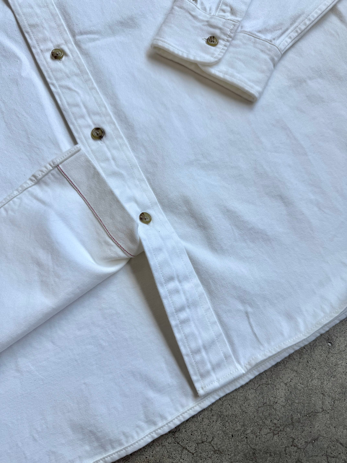 Vintage 1990s J.Crew White Selvedge Twill Heavyweight Cotton Shirt | XXL