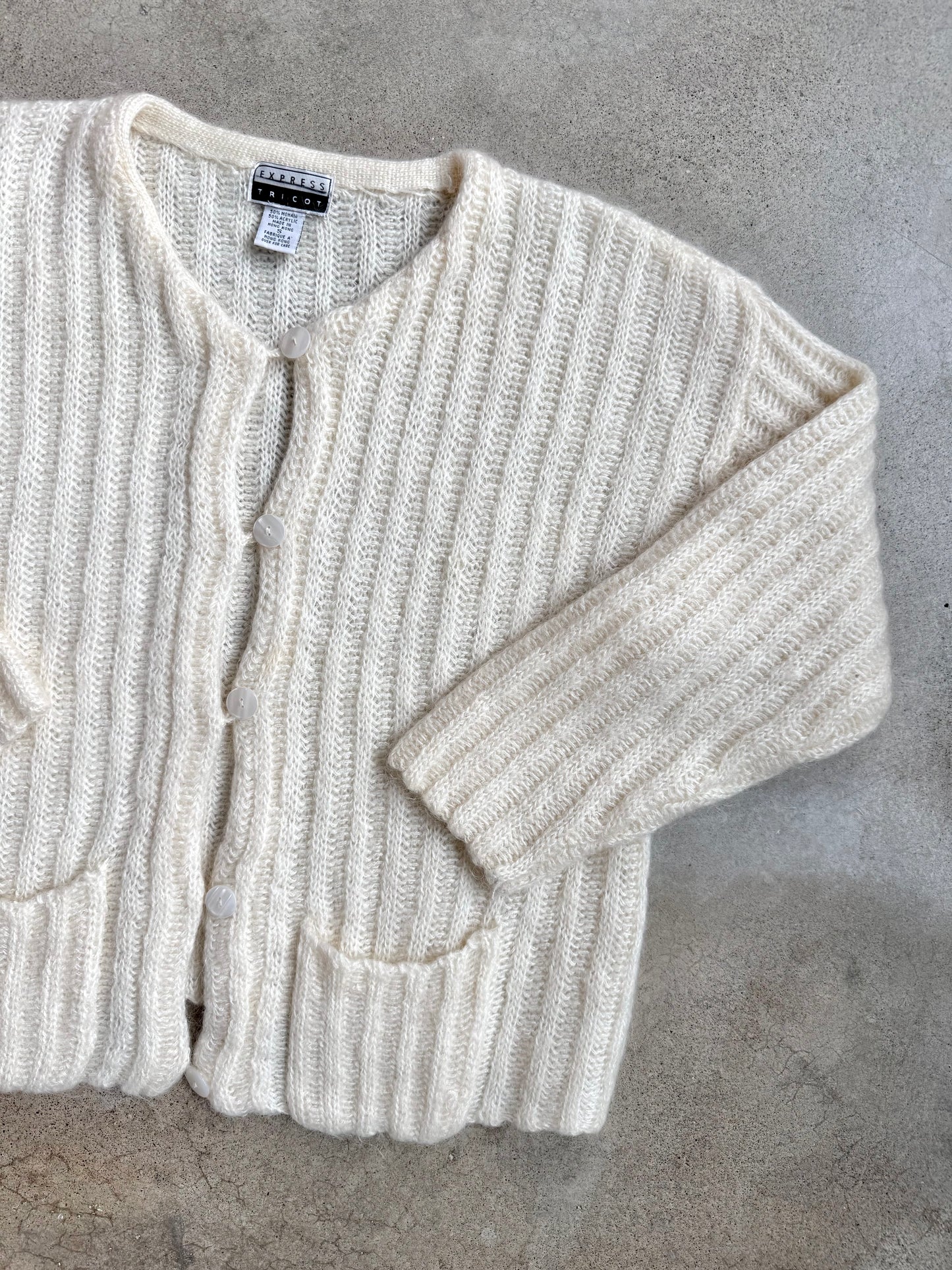 Vintage 1990s Express Tricot Cream Mohair-Blend Cardigan | Small