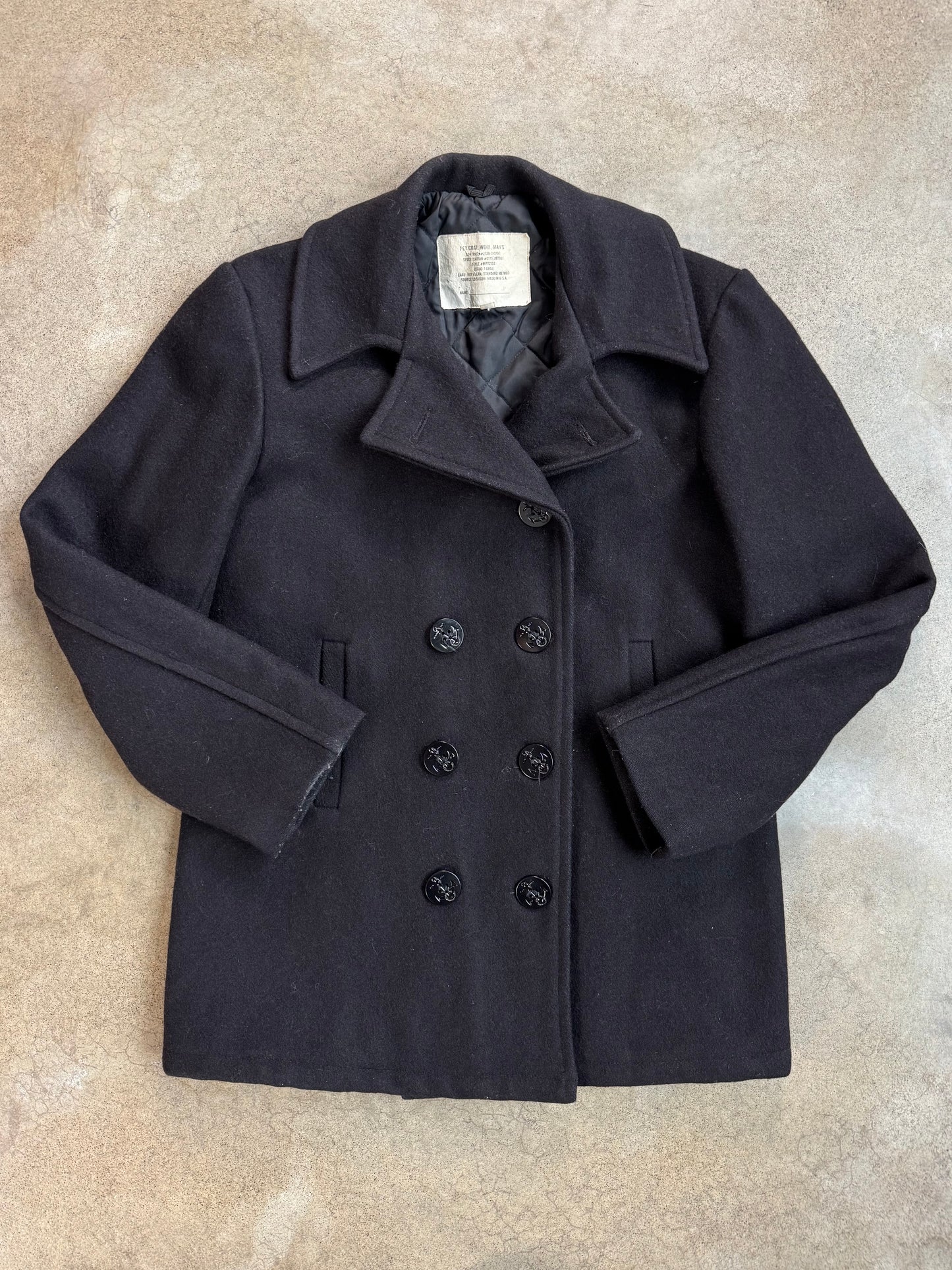 Vintage 1960s U.S. Navy Military Issue Black Wool Peacoat | 38