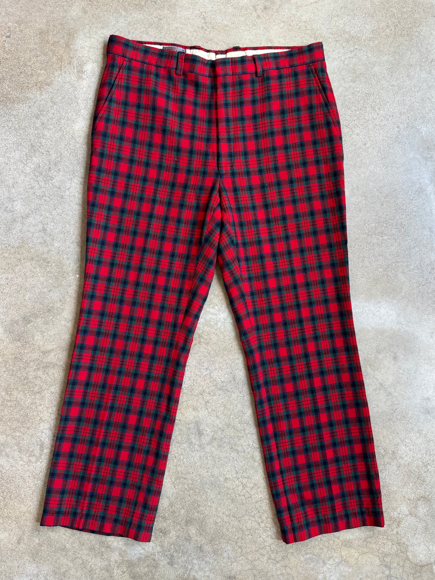 Vintage 1960s Pendleton Red Plaid Wool Trousers | Waist 38”