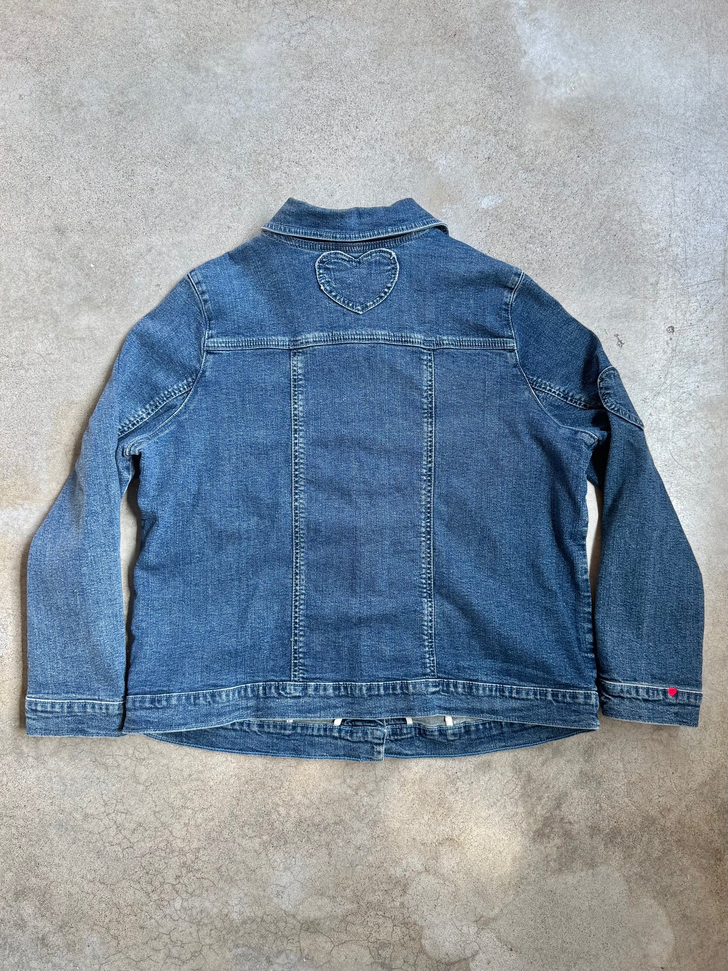 Vintage 1990s Heart Patchwork Denim Jacket | Large