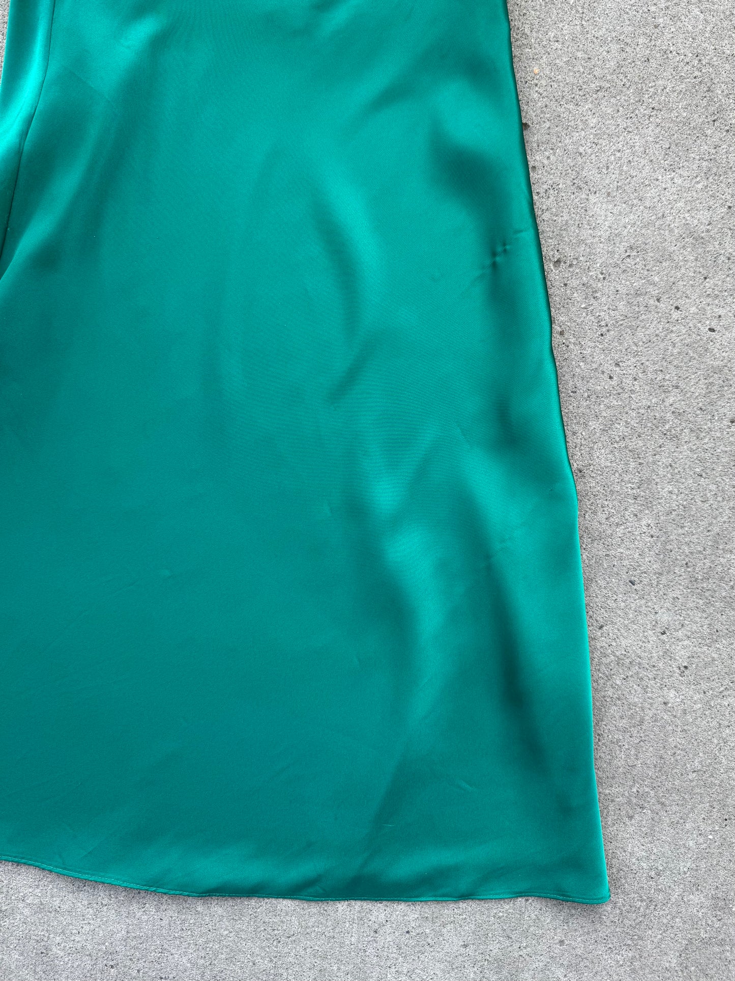Vintage 1990s Helene Blake Emerald Green Satin Party Dress | Small
