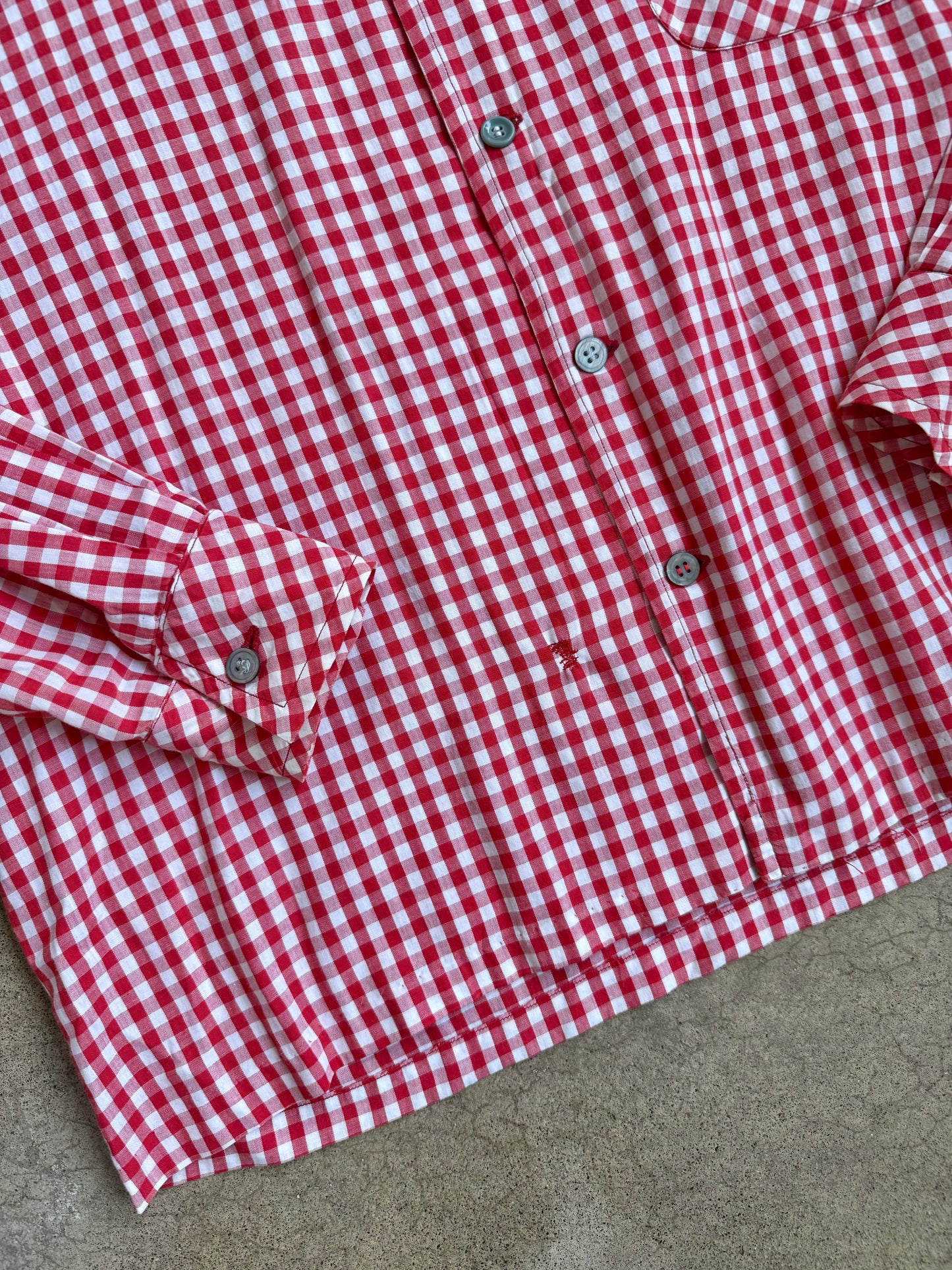 Vintage 1950s Red Gingham Button-Up Shirt | XXL