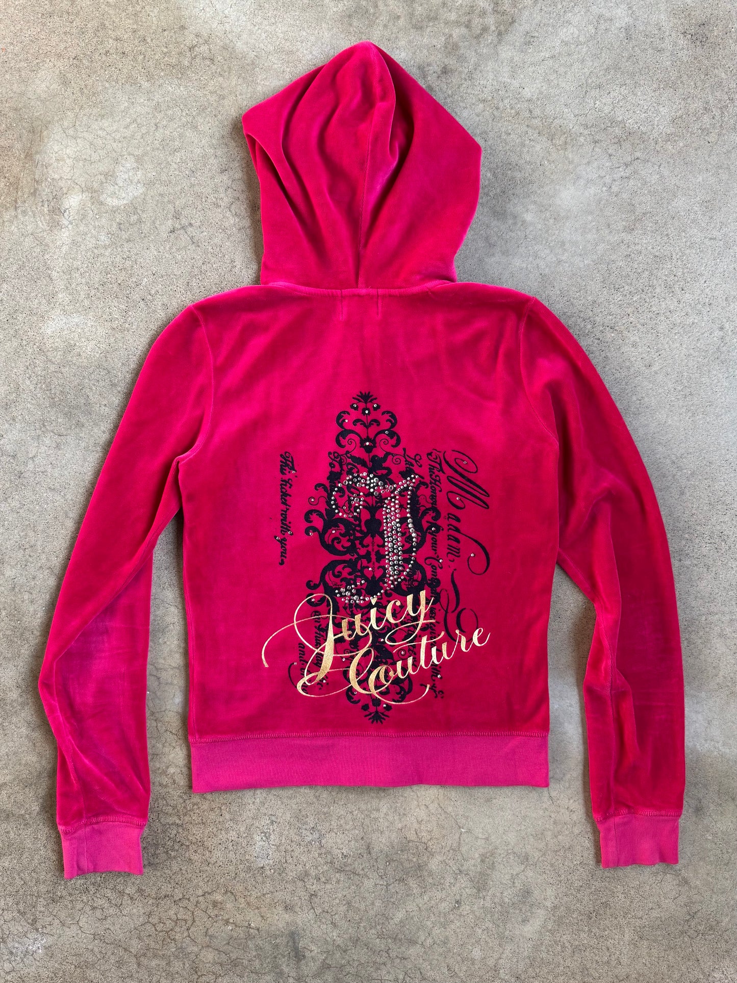 2000s Juicy Couture "Elle Woods" Bedazzled Monogram Hot Pink Velour Tracksuit | Medium