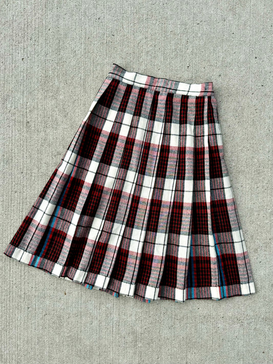 Vintage Reversible Plaid Pleated Wool Skirt | XS