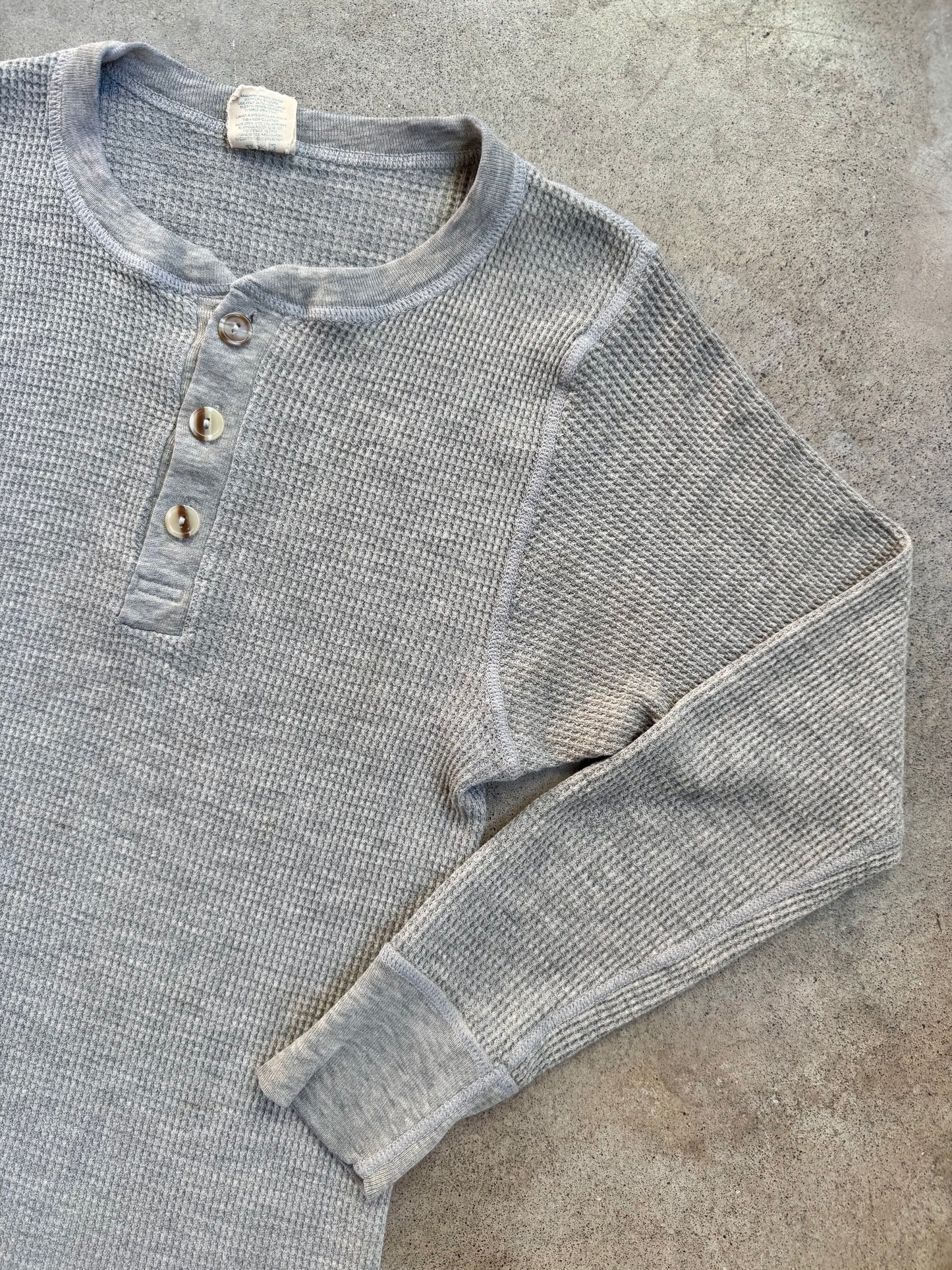 Vintage 1980s JE Morgan Grey Henley Waffle Thermal | Large