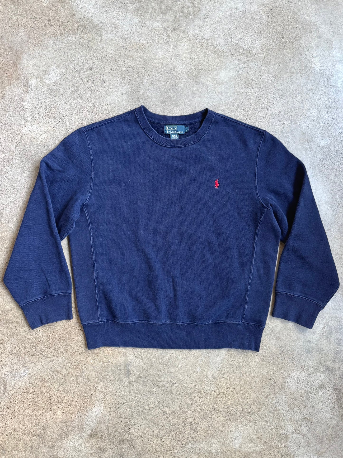 Vintage 1990s Polo Ralph Lauren Navy Blue Crewneck Sweatshirt | Large