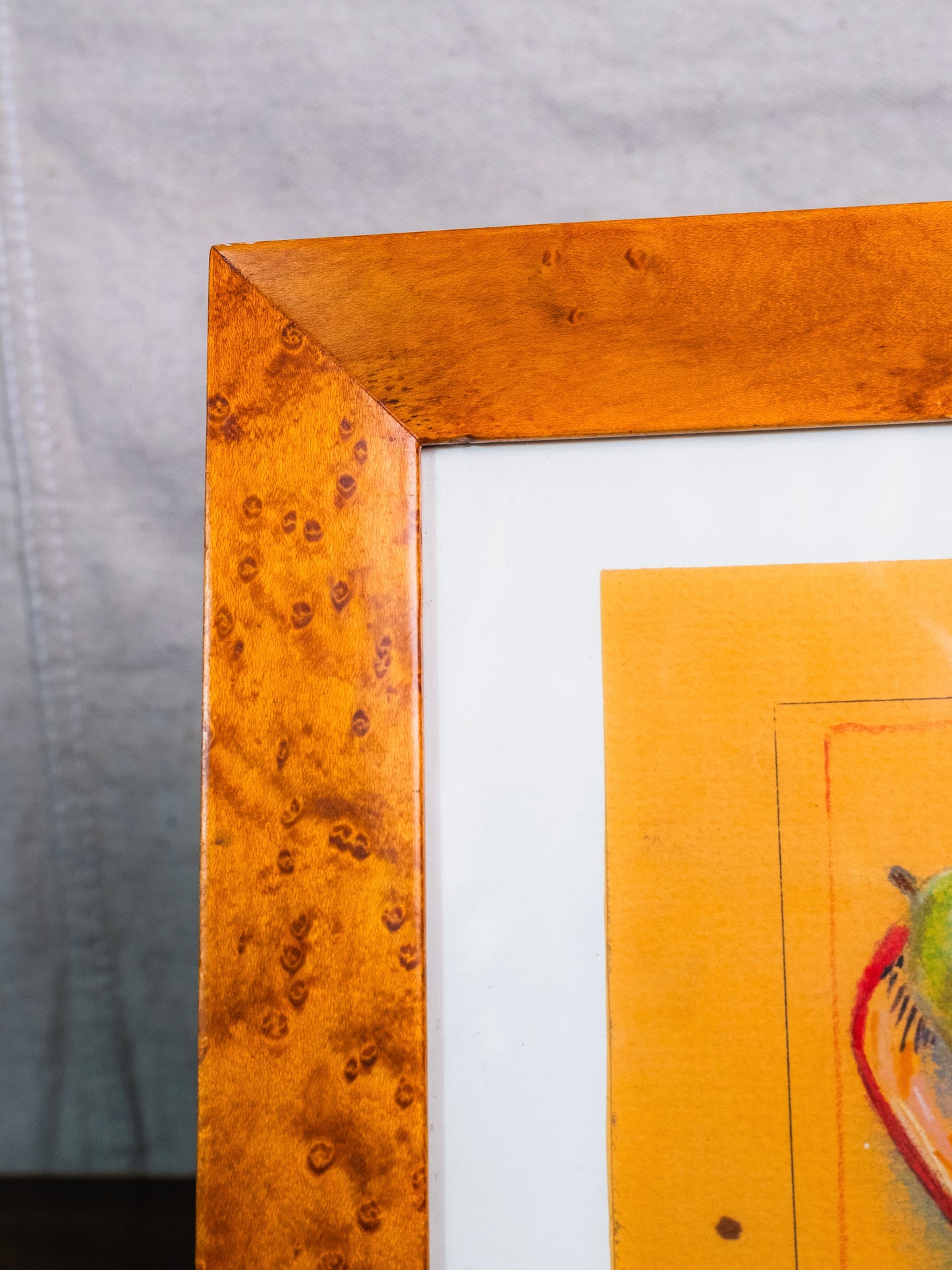 Vintage 1987 Framed "Bowl of Fruit" Southwestern Oil Pastel Drawing | Signed