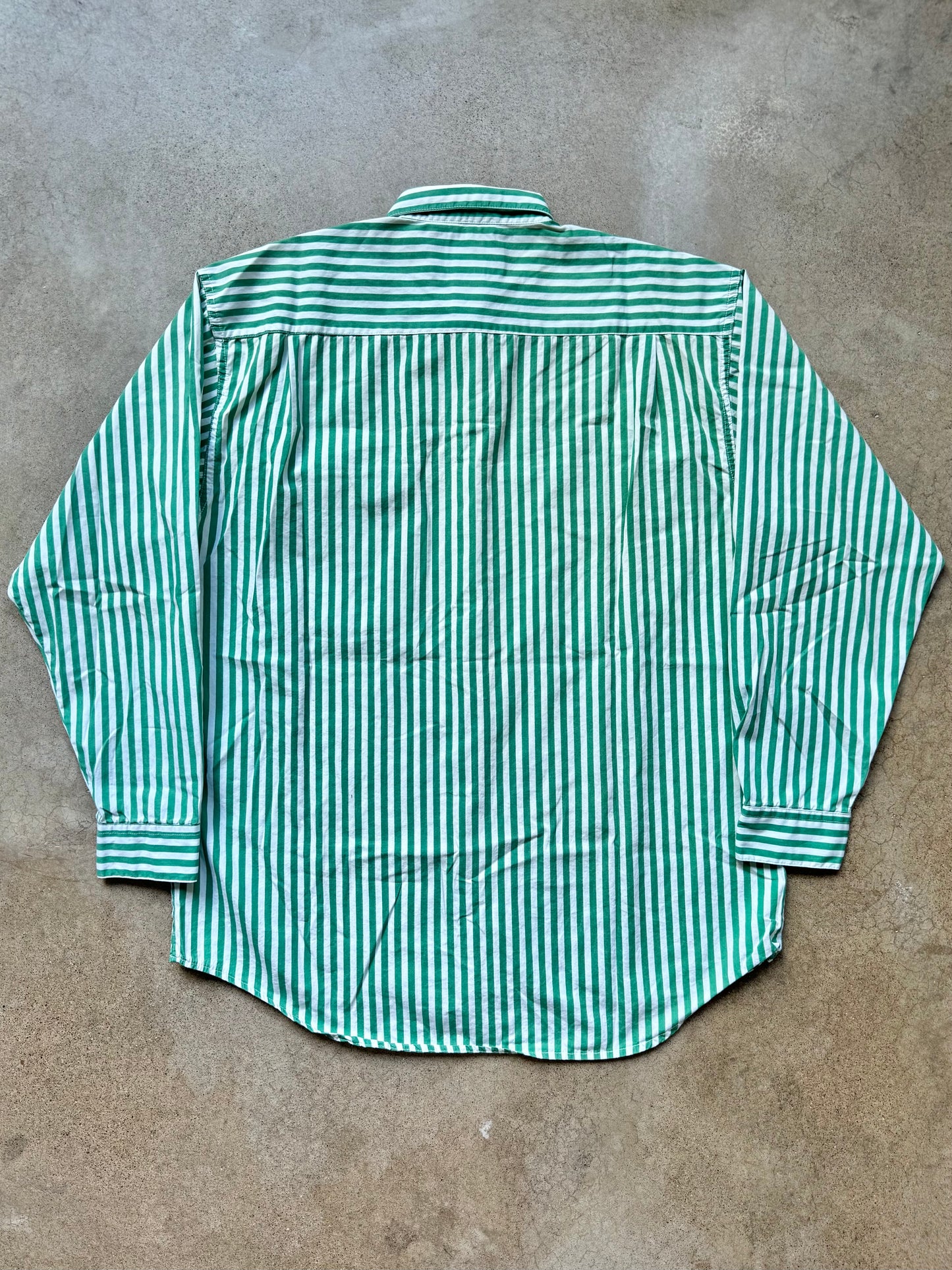Vintage 1980s Cherokee Green & White Striped Utility Shirt | Medium