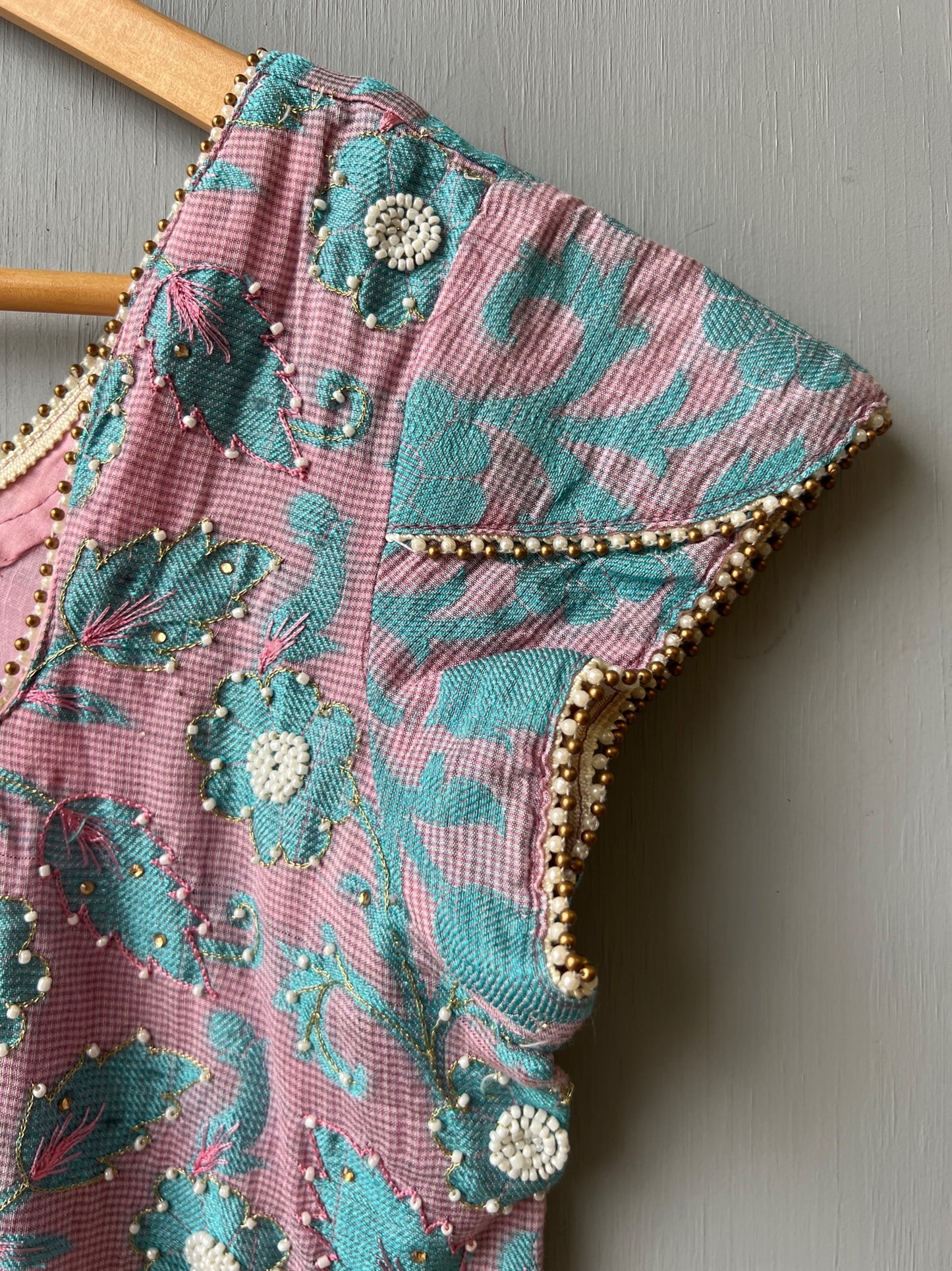 Vintage 1960’s Blue & Pink Floral Embroidered Micro Mini Dress