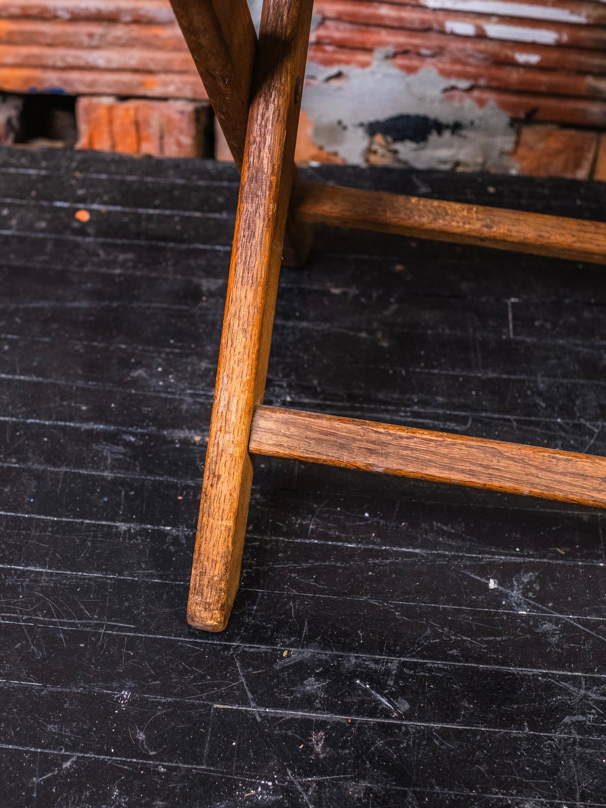 Vintage 1940s Take-Along Travel Chair Co. Slatted Wood Folding Bench Stool