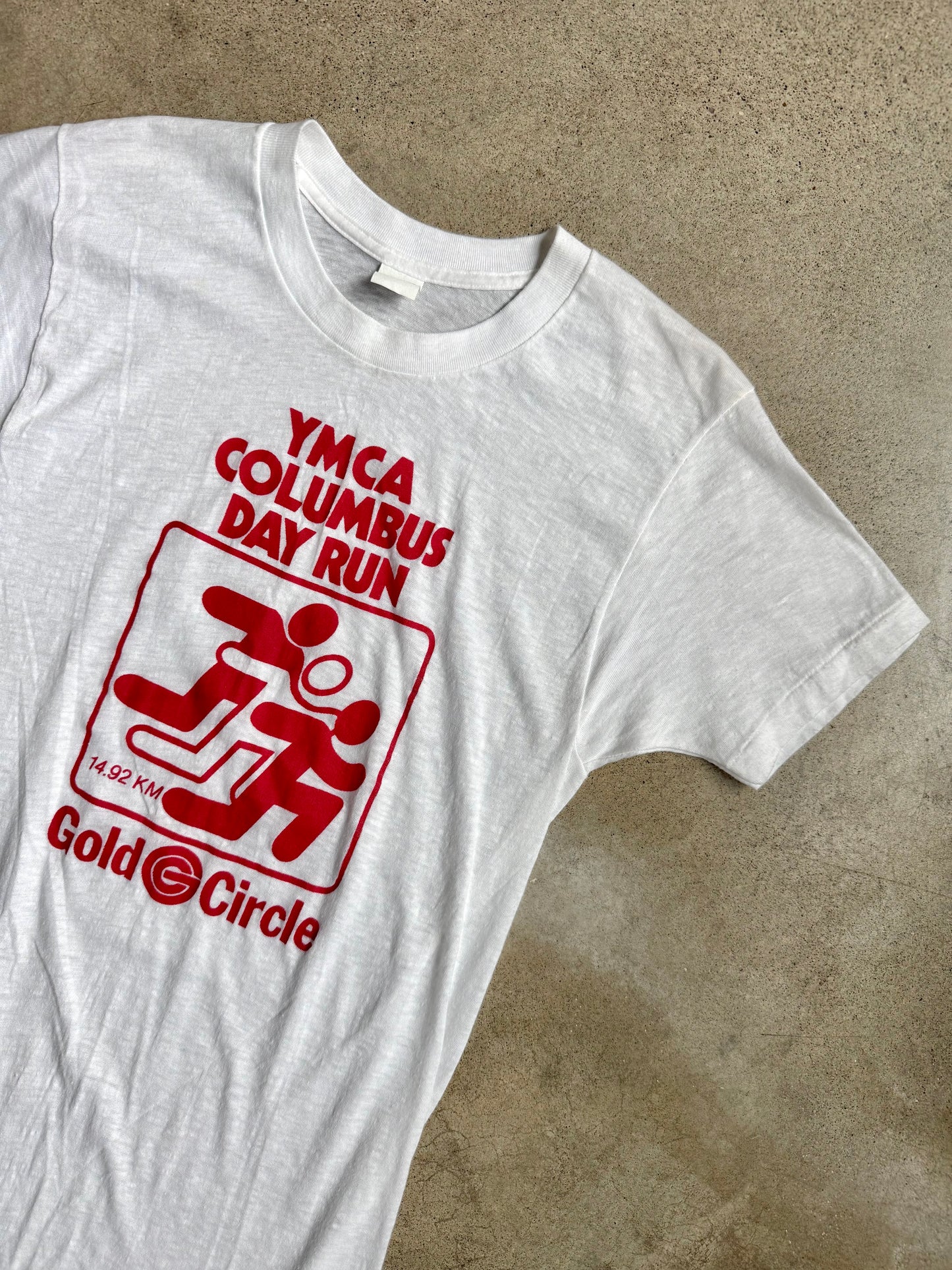 Vintage 1970s YMCA Columbus Day Run White Graphic Tee | XS/S
