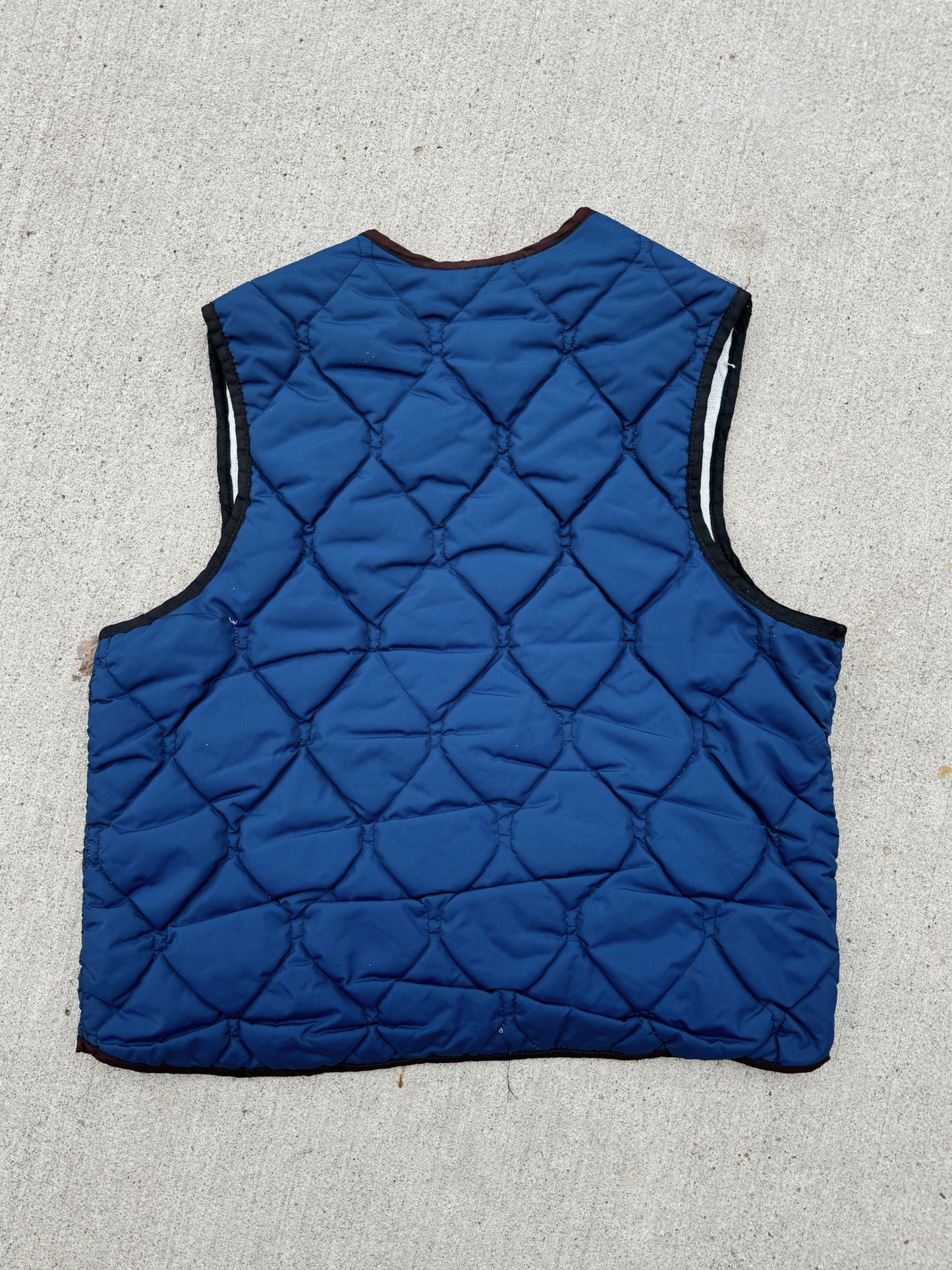 Vintage 1970s Blue Quilted Zip Up Vest | Large