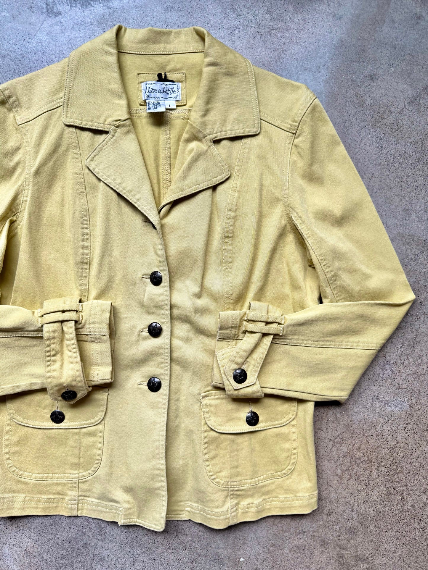 2000s Live a Little Yellow Cotton Twill Utility Jacket | Large