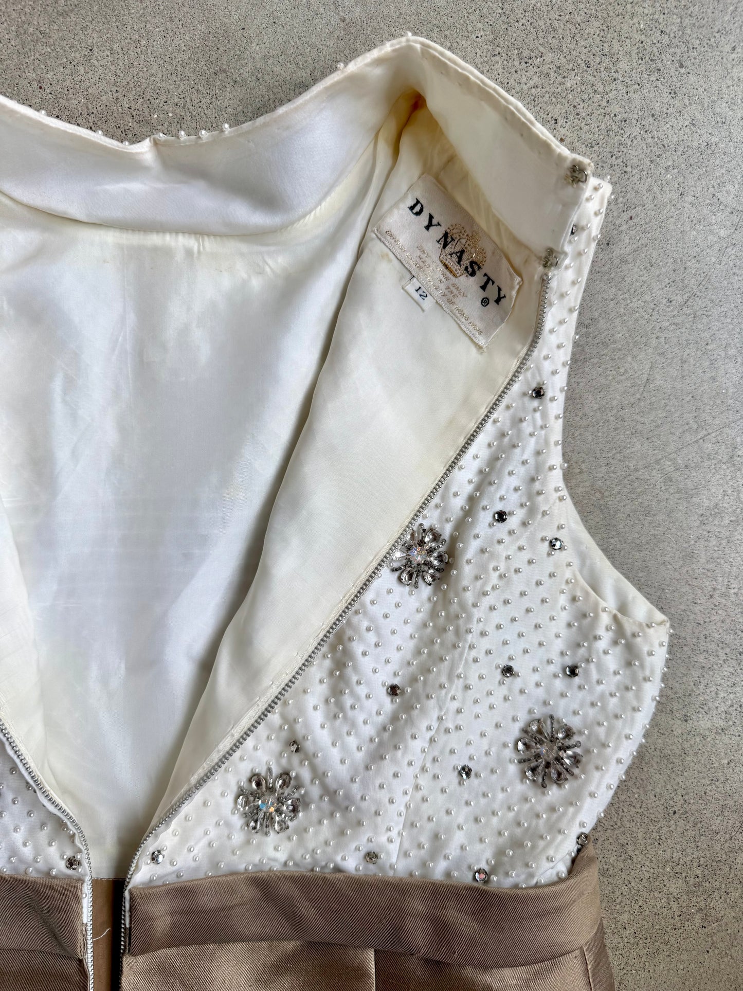 Vintage 1960s Dynasty Beaded High-Neck Sleeveless Cocktail Dress | S/M