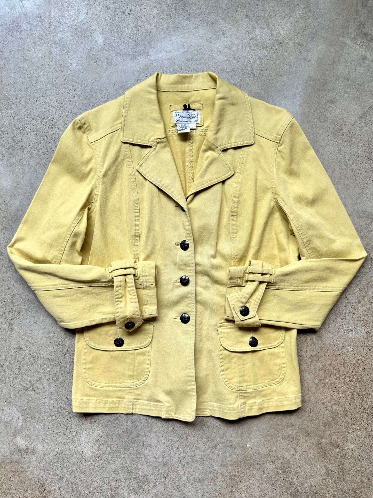 2000s Live a Little Yellow Cotton Twill Utility Jacket | Large