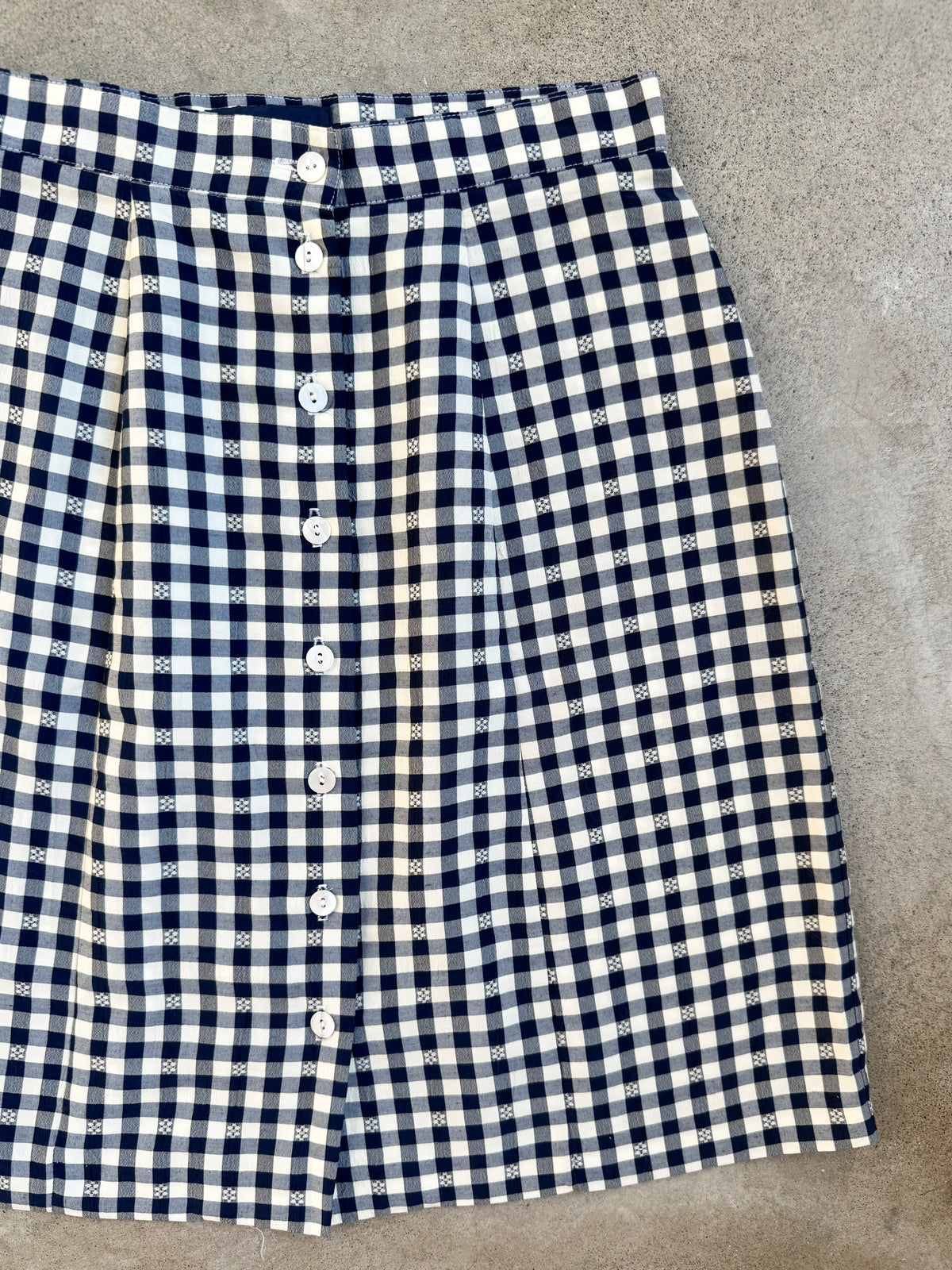 Vintage 1980s/90s Breeches Navy Blue Gingham Button-Front Skirt | Small