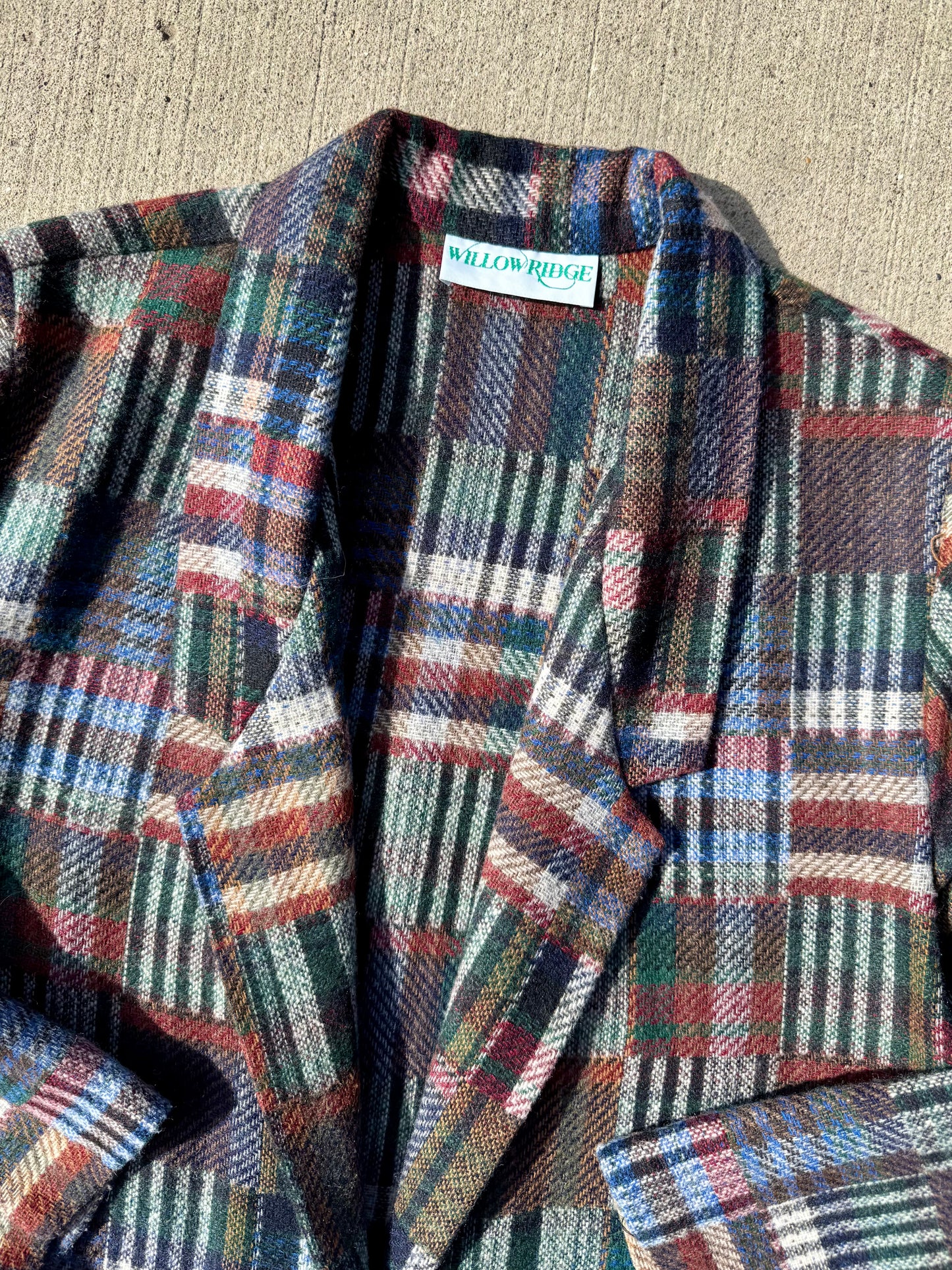 Vintage 1980s Willow Ridge Multi-Color Patchwork Plaid Wool Blazer | M/L