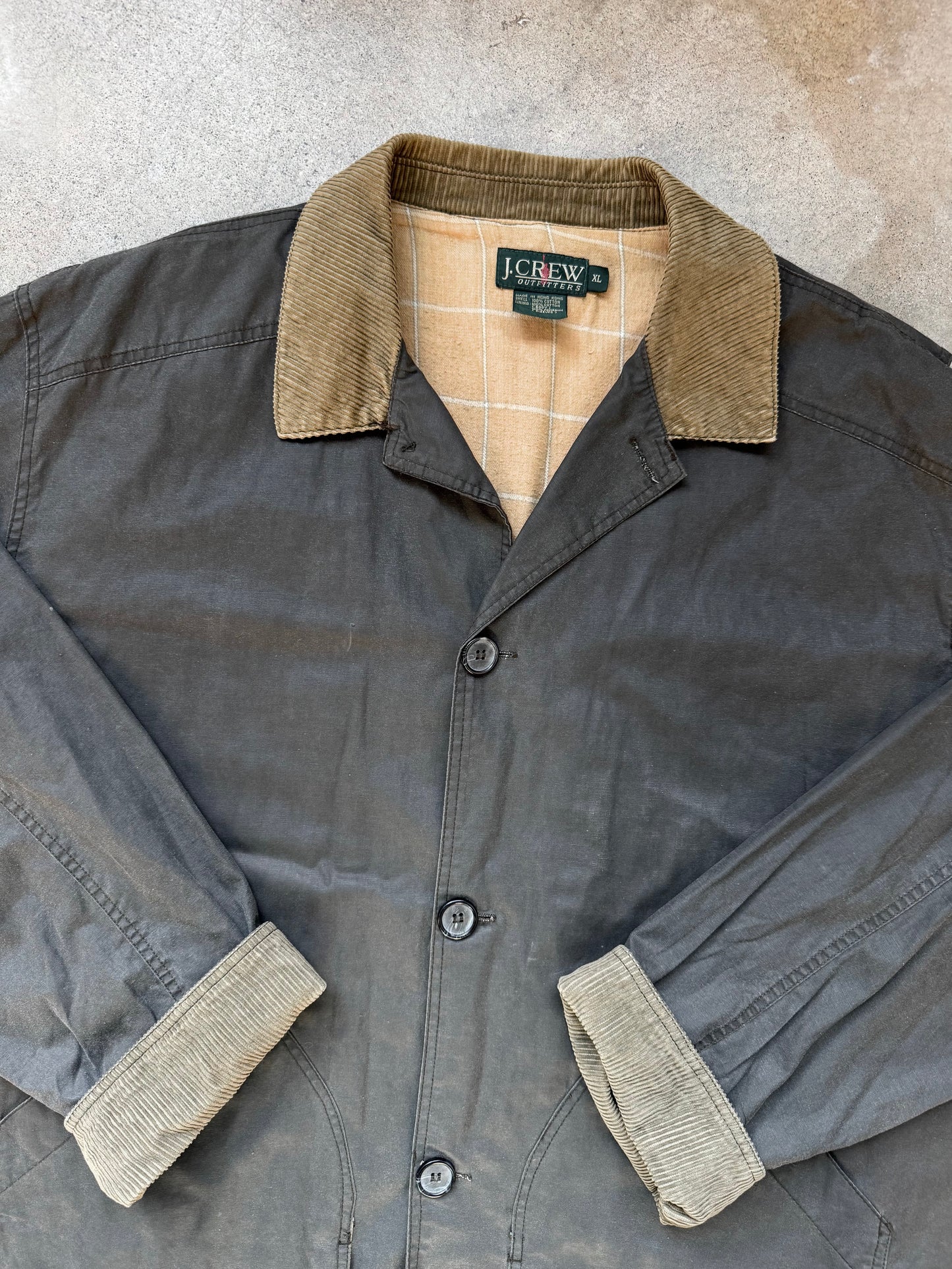 Vintage 1990s J. Crew Canvas Cotton Flannel Lined Chore Coat | XL