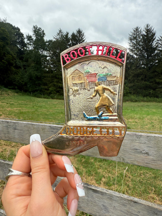 Vintage 1950s Boot Hill Dodge City Kansas Metal Cowboy Boot Ashtray