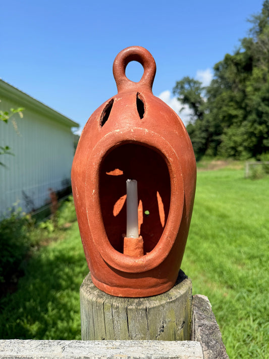 Vintage 1950s Terracotta Mexican Pottery Candle Lantern