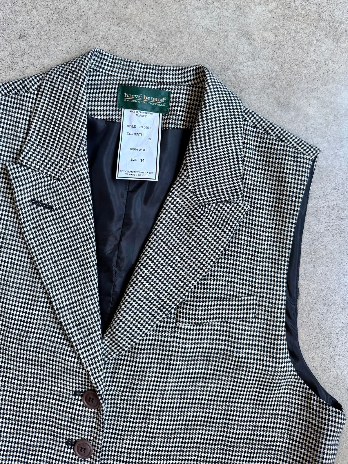 Vintage 1990s Harvé Benard Houndstooth Wool Vest | Large