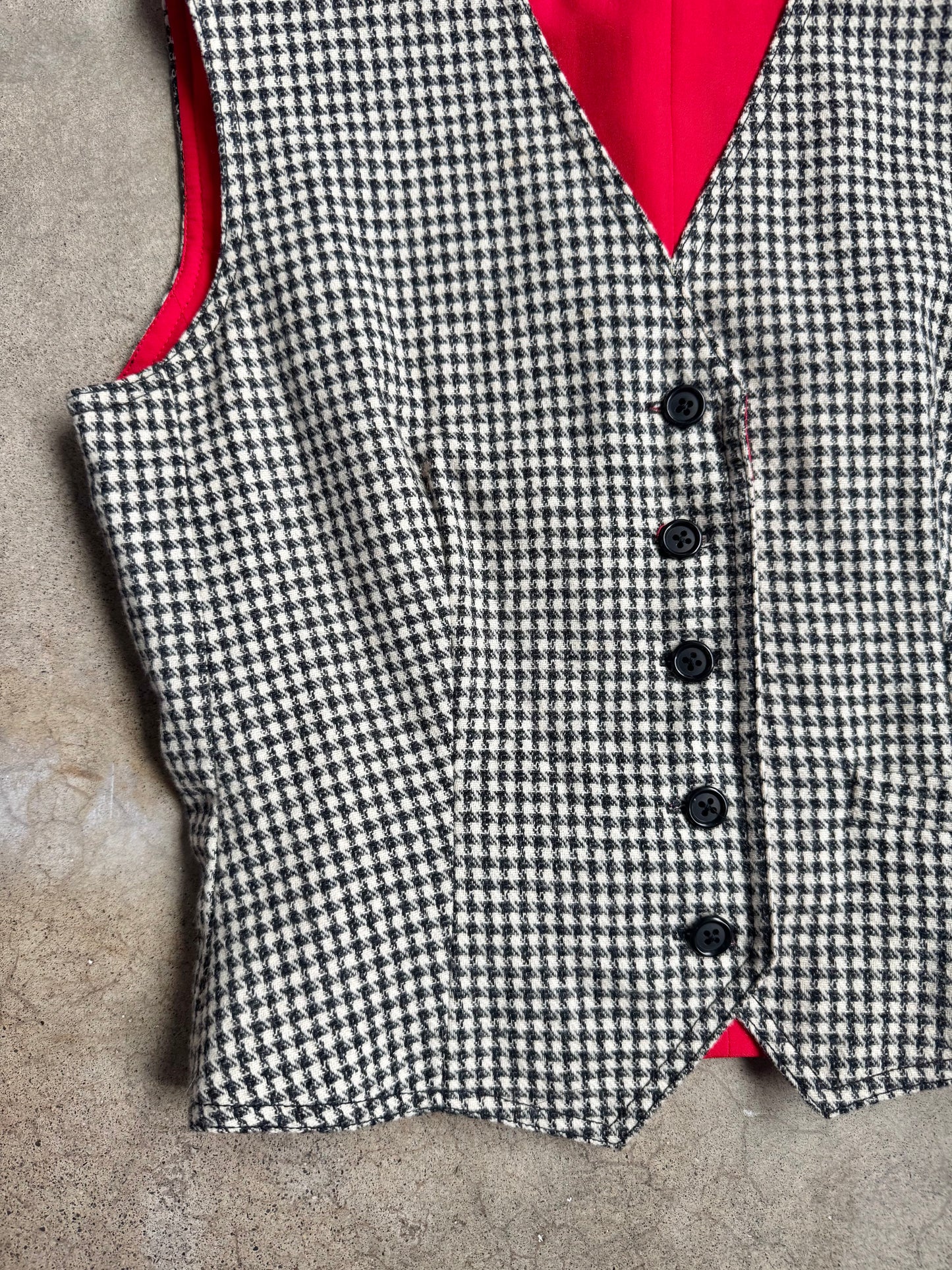 Vintage 1960s Houndstooth Wool Waistcoat Vest | S/M