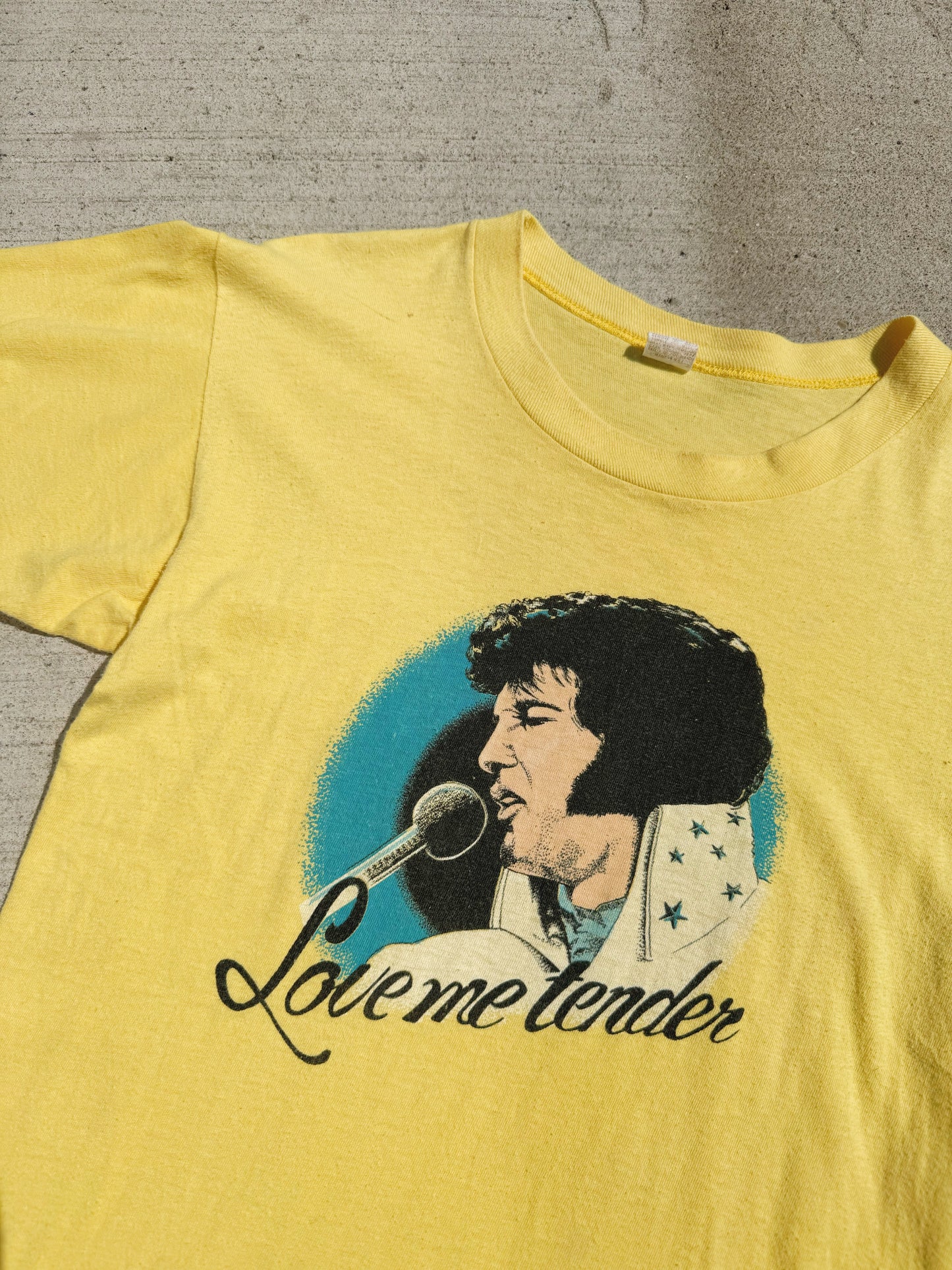 Vintage 1970s Elvis Love Me Tender Yellow Graphic Tee