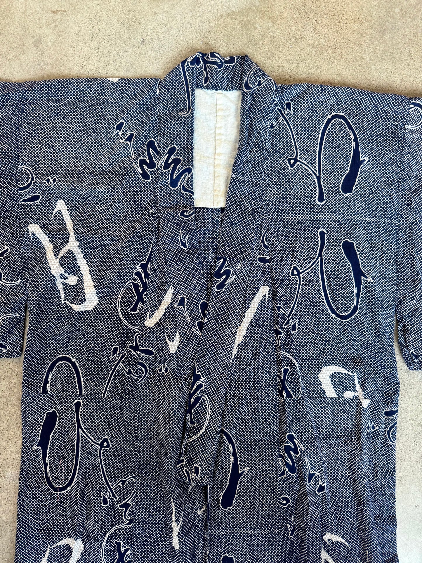 Vintage Japanese Calligraphy Pattern Cotton Yukata Kimono | Large