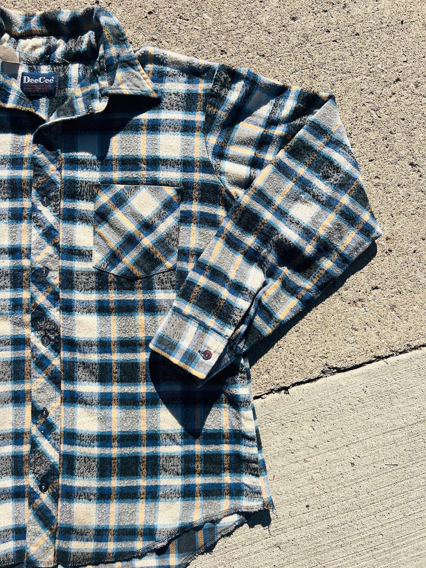 Vintage 1970s/80s DeeCee Blue Plaid Worn Flannel Shirt | Large