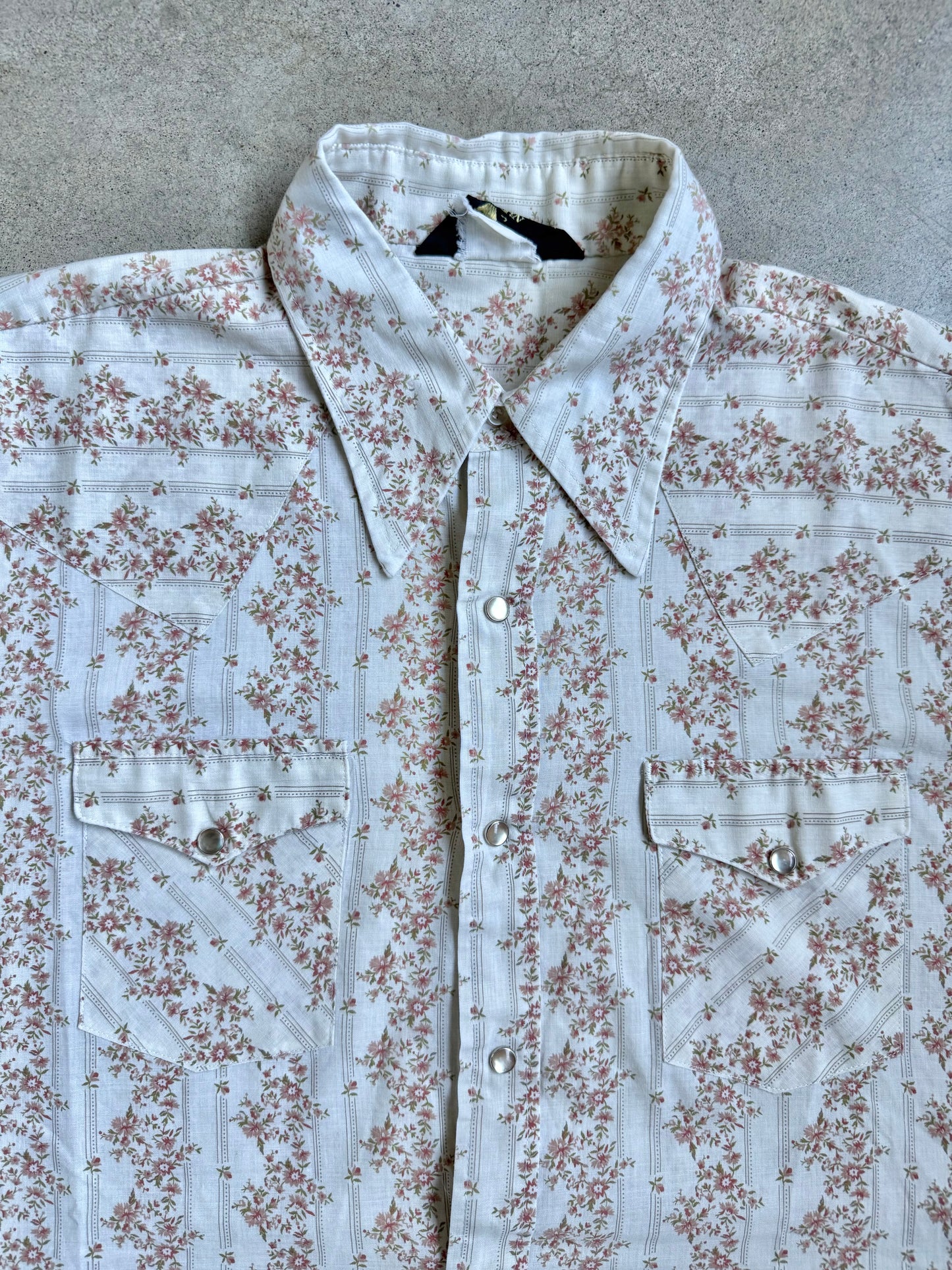 Vintage 1970s Sears Floral Print Pearl Snap Western Shirt | XL