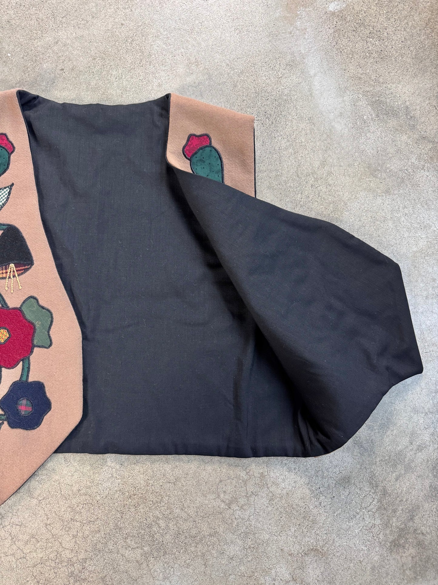 Vintage 1980s Handmade Brown Floral Patched Vest | XL