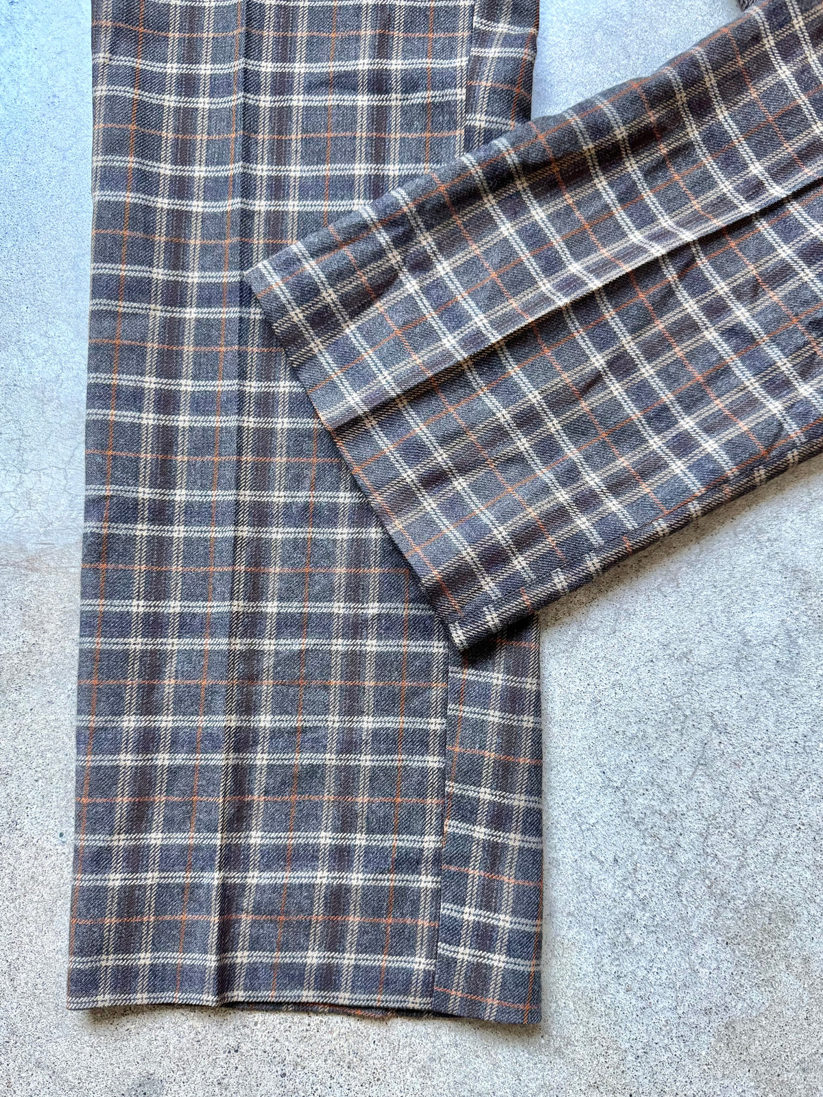 Vintage 1960s The Village Store Brown Plaid Wool-Blend Trousers | Waist 36”