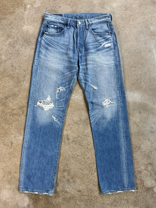 Vintage 1990s Levi's 501 Button Fly Distressed Straight Leg Jeans | 32x32