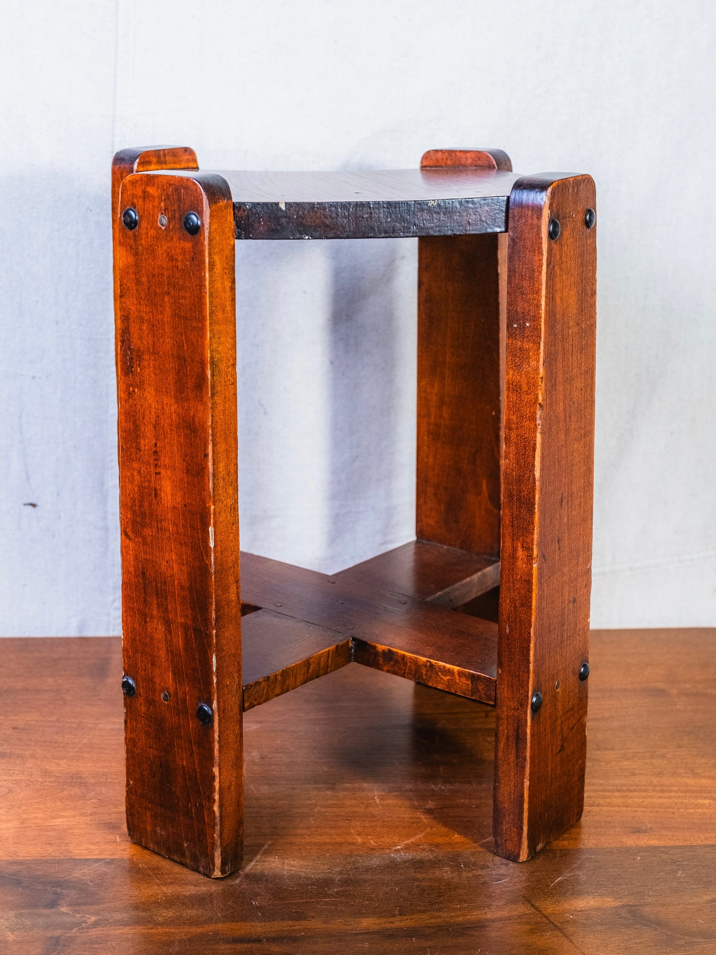 Vintage 1950s Mission-Style Wood Pedestal Planter Table
