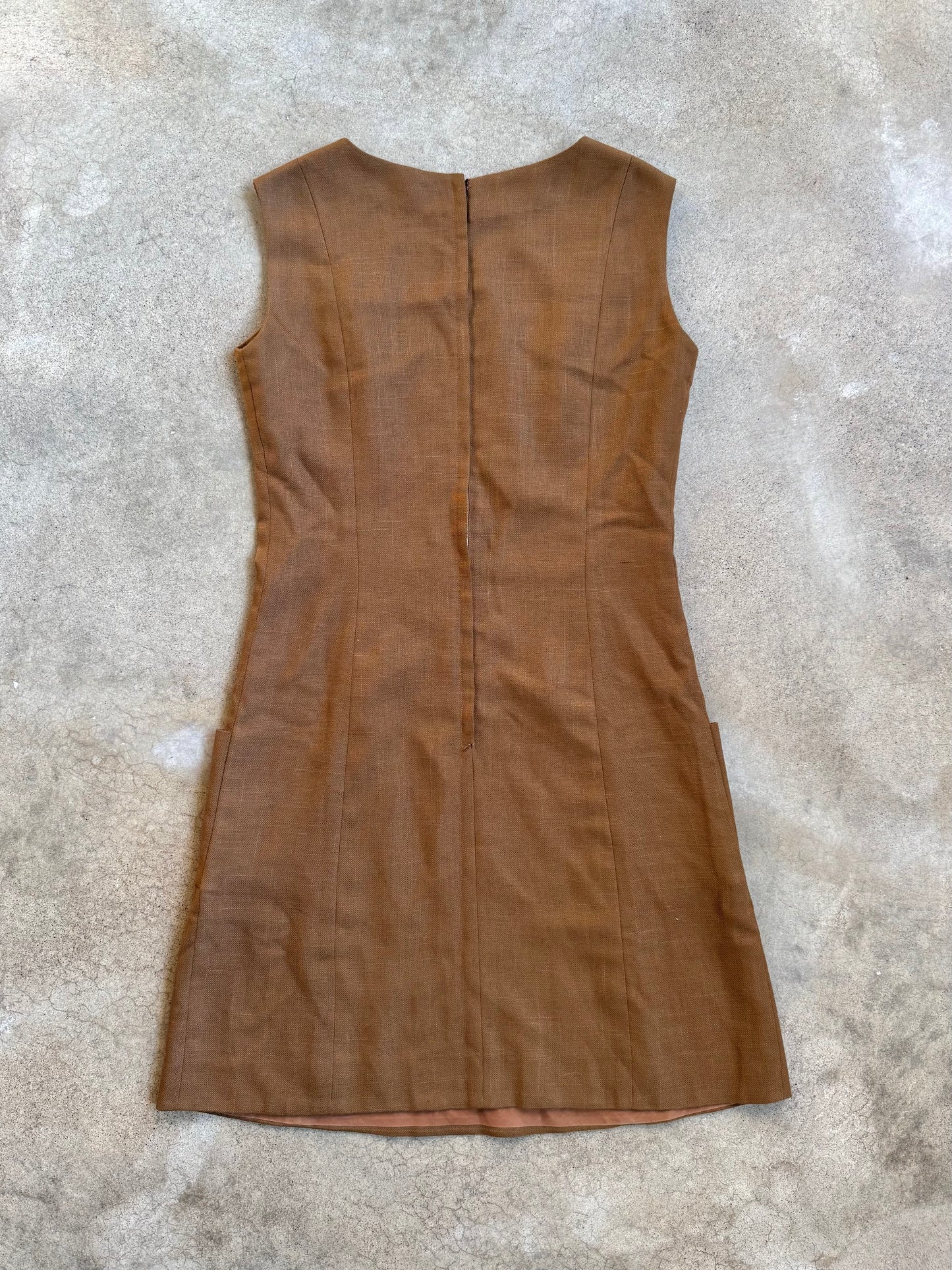 Vintage 1960s Brown Wool Sleeveless Shift Dress | M/L