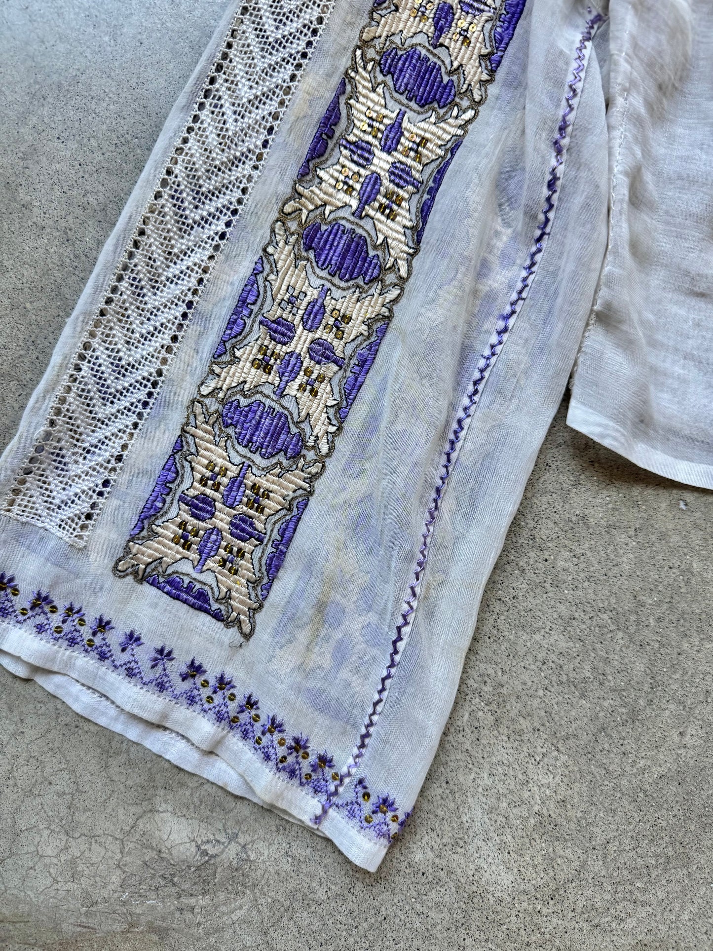Vintage Romanian Folk Embroidered Gauze Peasant Blouse | Small