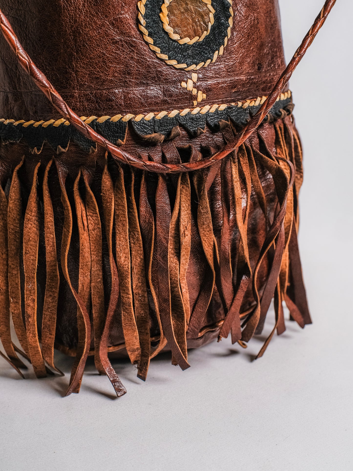 Handmade Native American Leather Tooled Fringe Bag