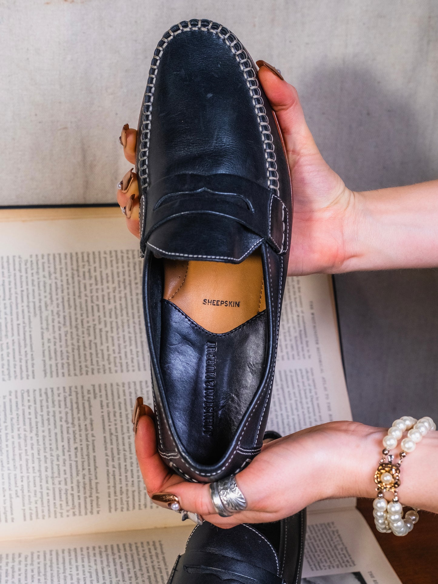 Vintage Johnston & Murphy Black Sheepskin Leather Loafers | Men’s 8