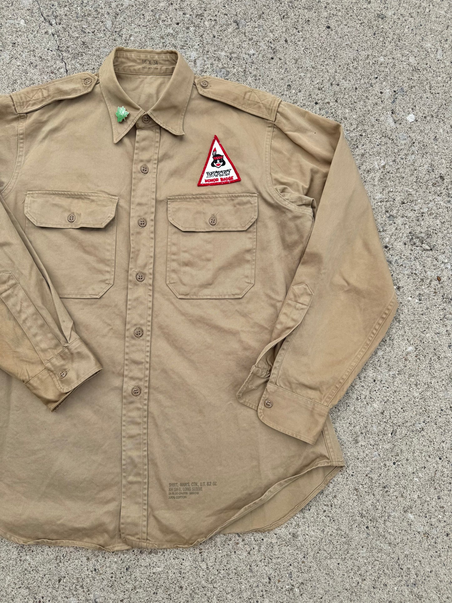 Vintage 1970s Patched Khaki Canvas Utility Shirt | Large